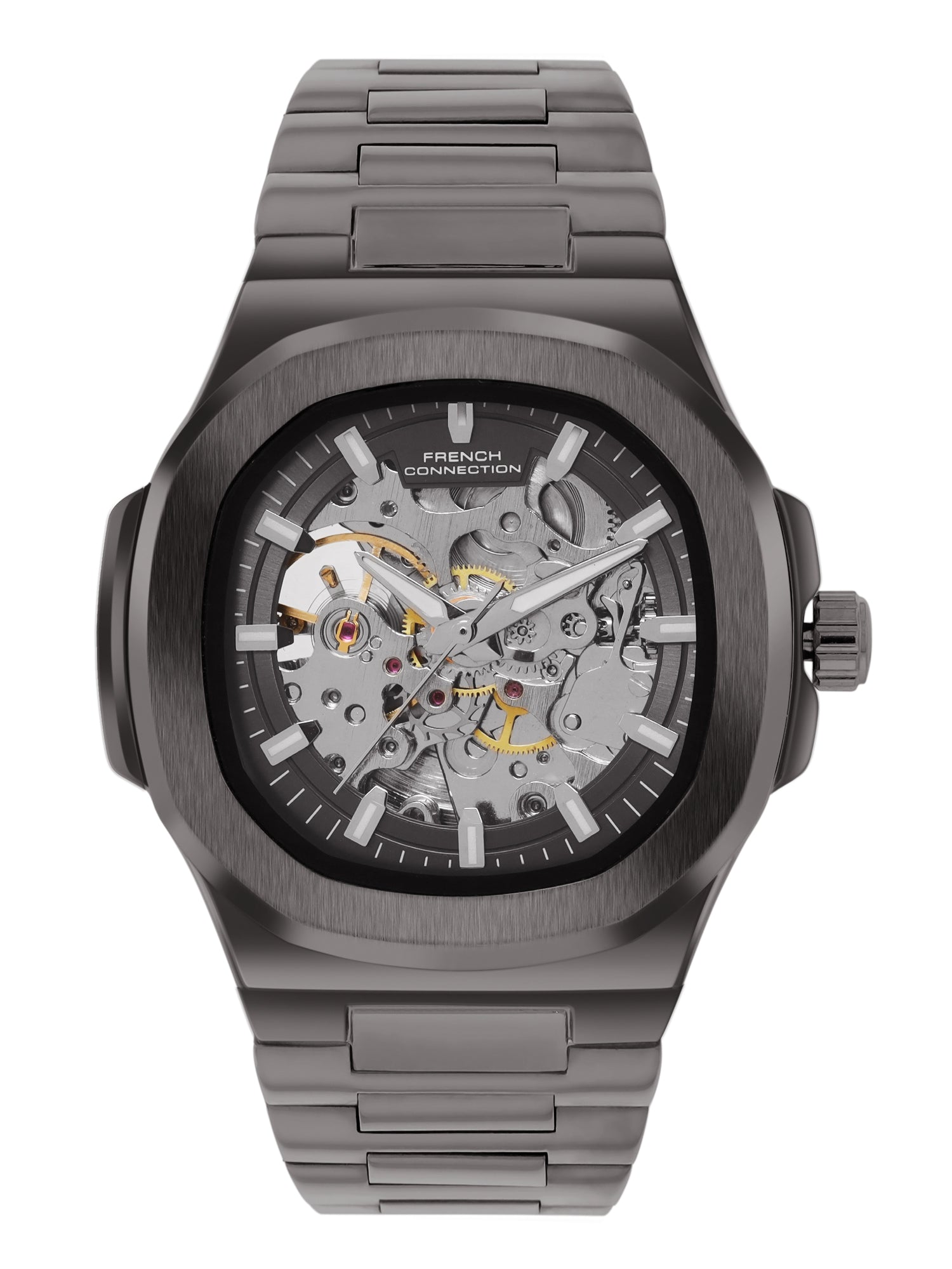 French Connection Men Skeleton Dial & Bracelet Style Straps Automatic Watch- FCN0149GNM