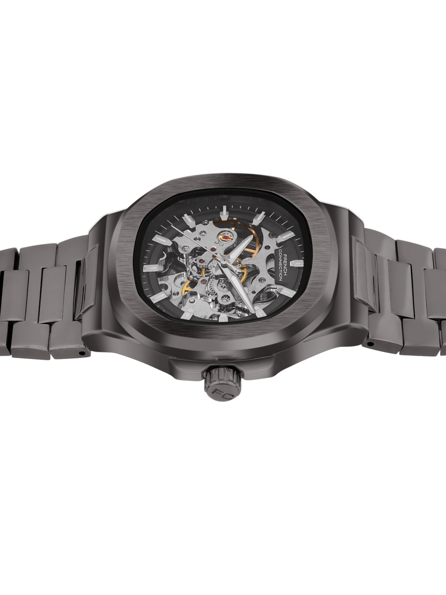 French Connection Men Skeleton Dial & Bracelet Style Straps Automatic Watch- FCN0149GNM