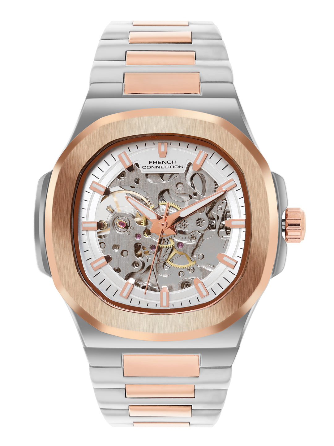 French Connection Men Skeleton Dial & Bracelet Style Straps Automatic Watch- FCN0149SRTM