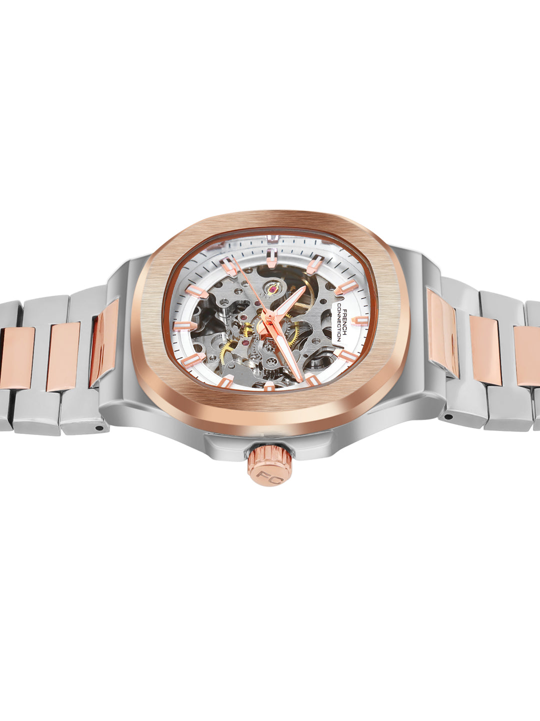 French Connection Men Skeleton Dial & Bracelet Style Straps Automatic Watch- FCN0149SRTM
