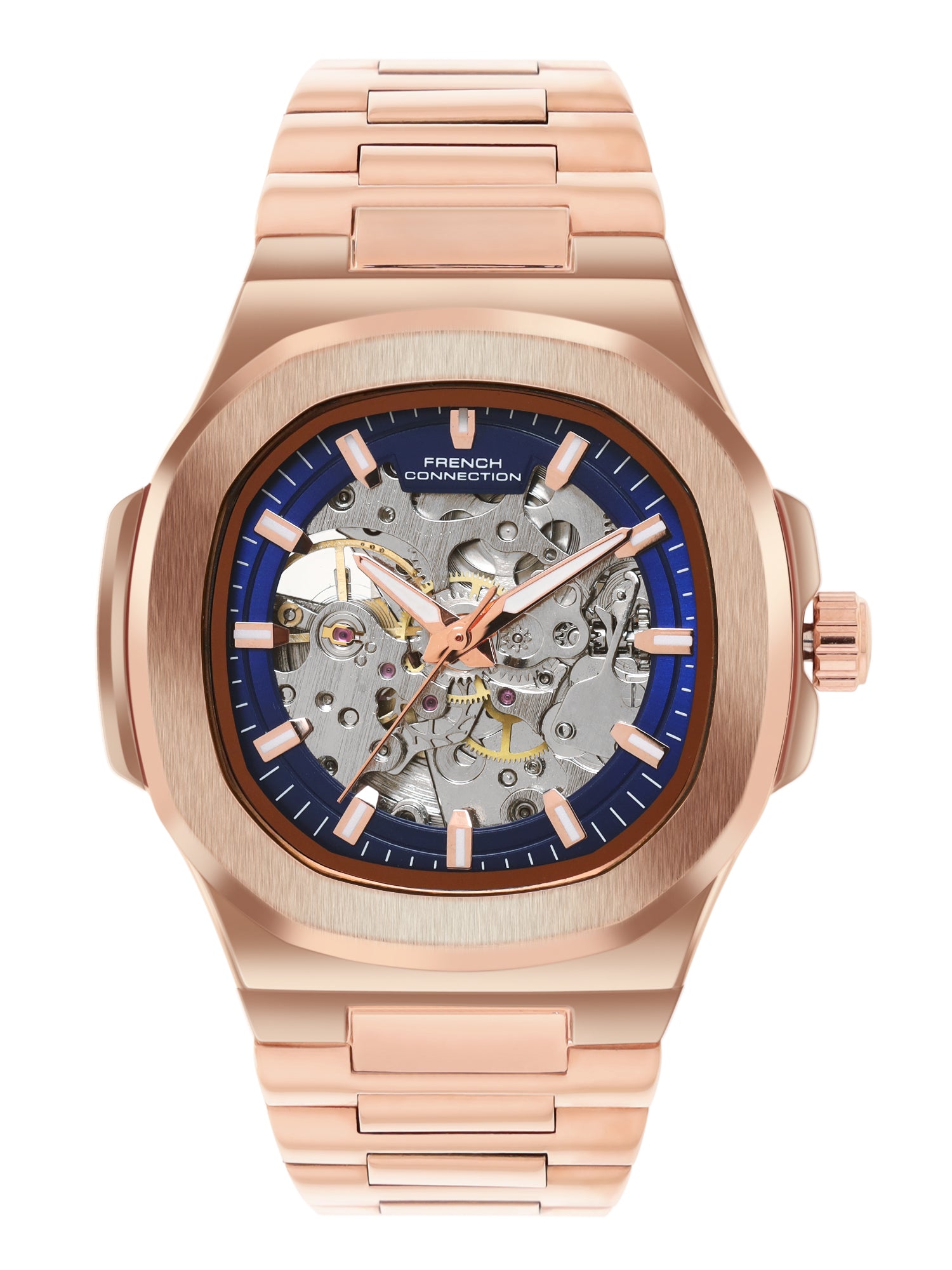 French Connection Men Skeleton Dial & Bracelet Style Straps Automatic Watch- FCN0149URGM