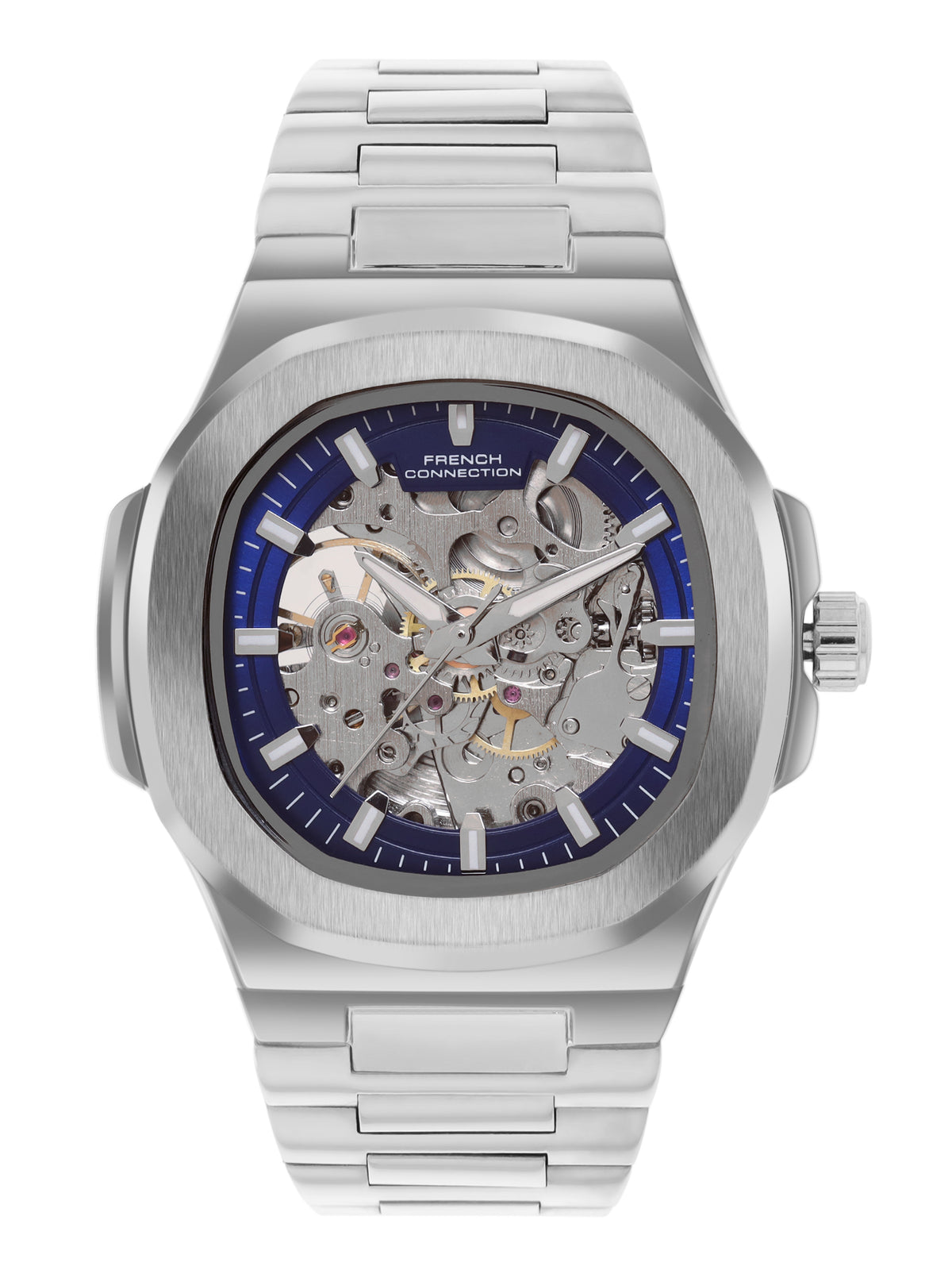 French Connection Men Skeleton Dial & Bracelet Style Straps Automatic Watch- FCN0149USM