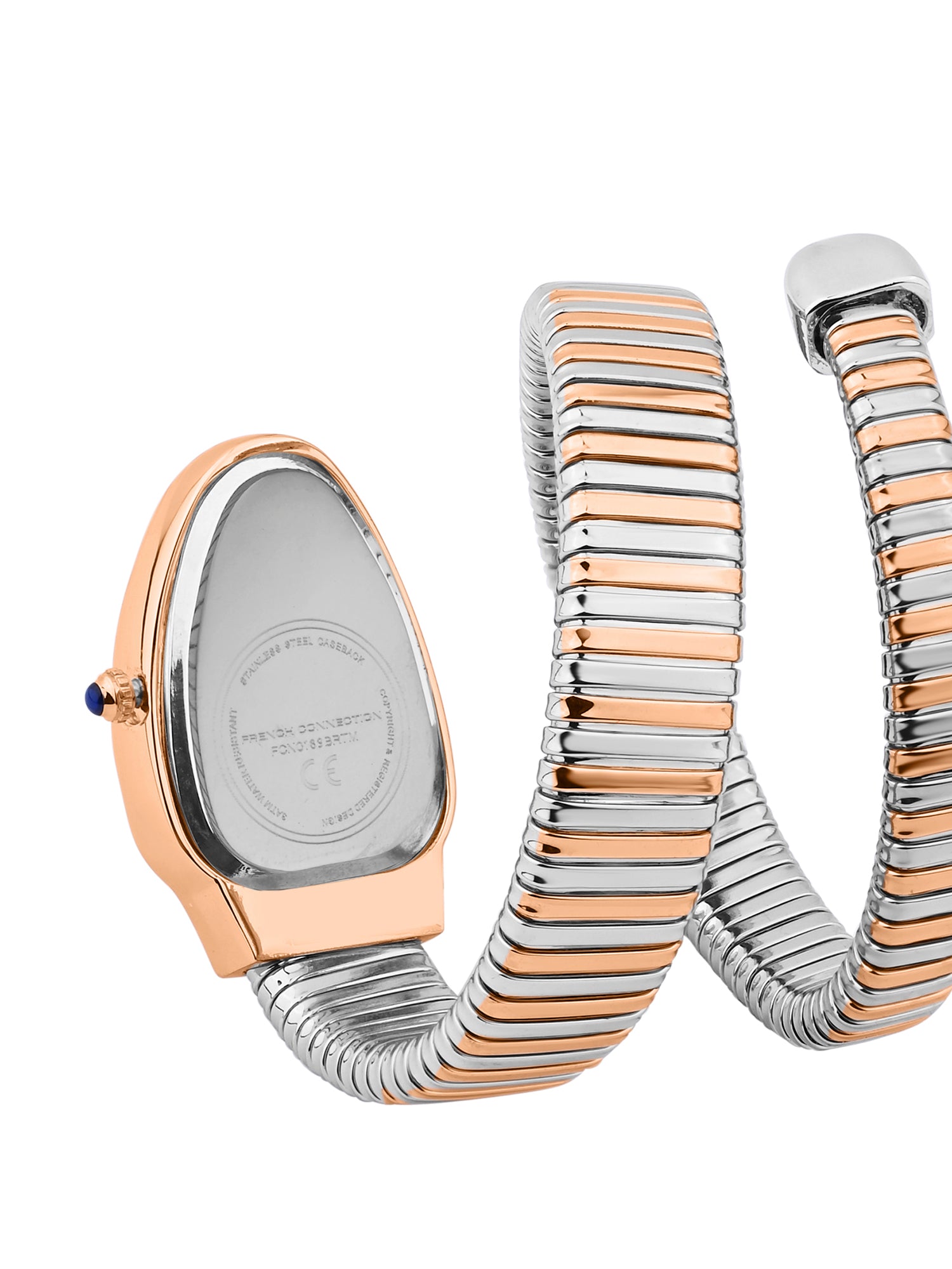 French Connection Women Snake-Shaped Wrap Around Analogue Watch FCN0189BRTM - Brown Dial Rose Gold Two-Tone