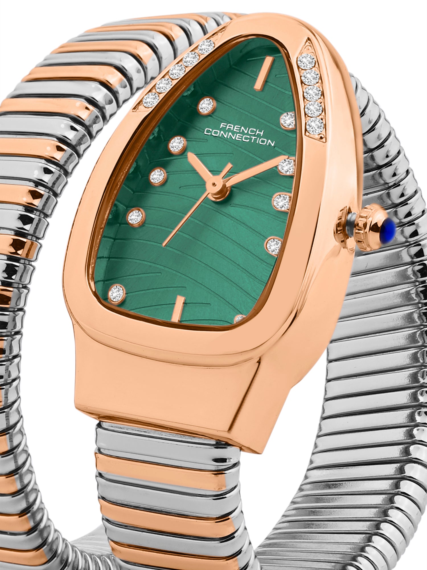 French Connection Women Snake-Shaped Wrap Around Analogue Watch FCN0189NRTM - Green Dial Two-Tone
