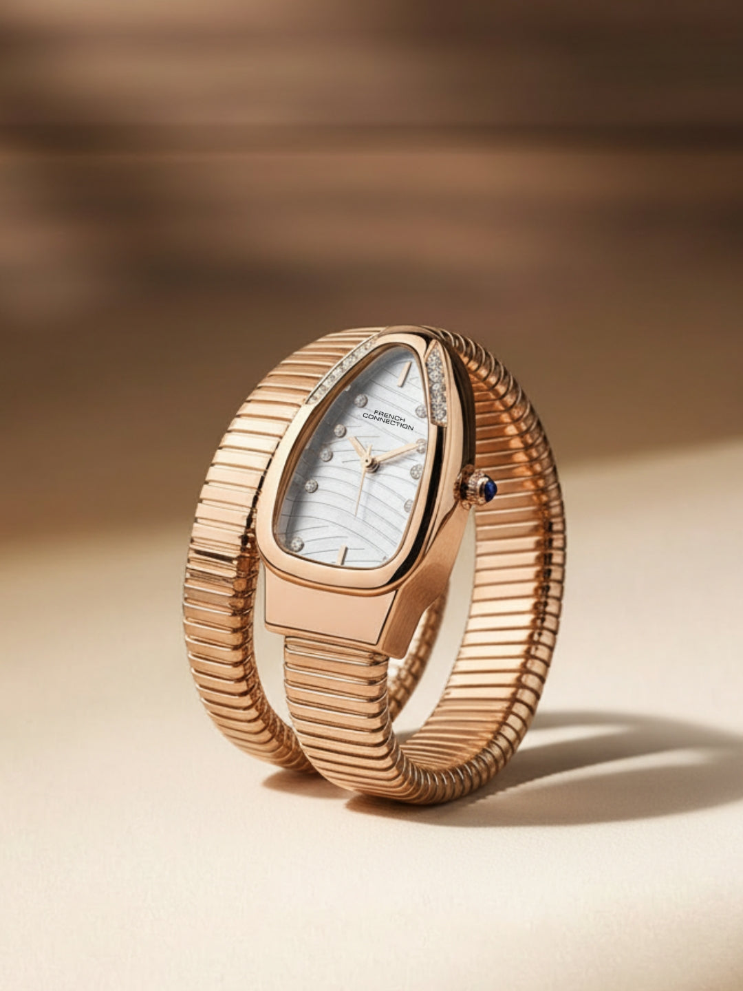 French Connection Women Snake-Shaped Wrap Around Analogue Watch FCN0189SRGM - Silver & Rose Gold