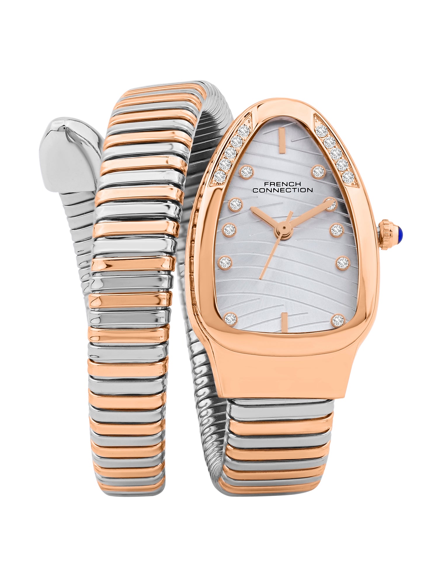 French Connection Women Snake-Shaped Wrap Around Analogue Watch FCN0189SRTM - Silver Two-Tone