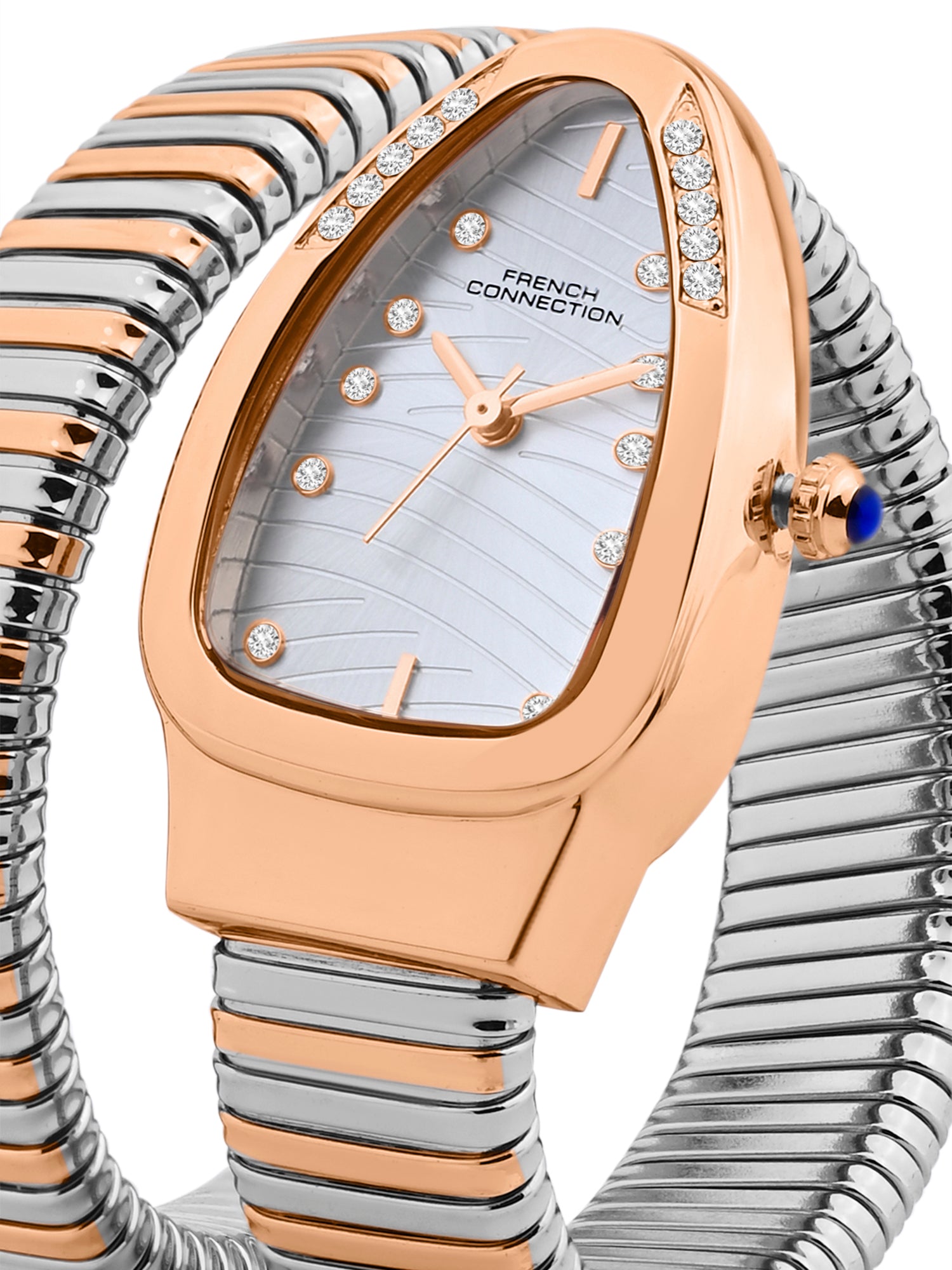 French Connection Women Snake-Shaped Wrap Around Analogue Watch FCN0189SRTM - Silver Two-Tone