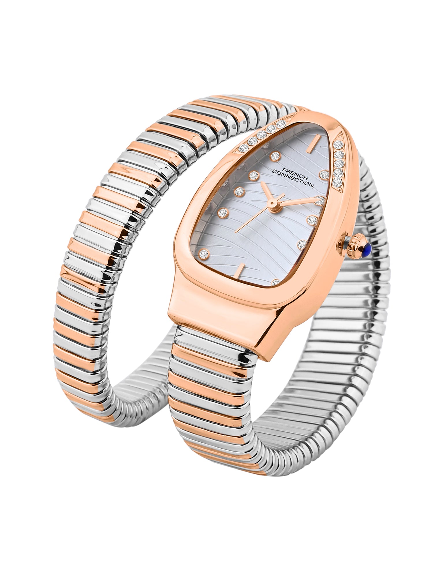 French Connection Women Snake-Shaped Wrap Around Analogue Watch FCN0189SRTM - Silver Two-Tone