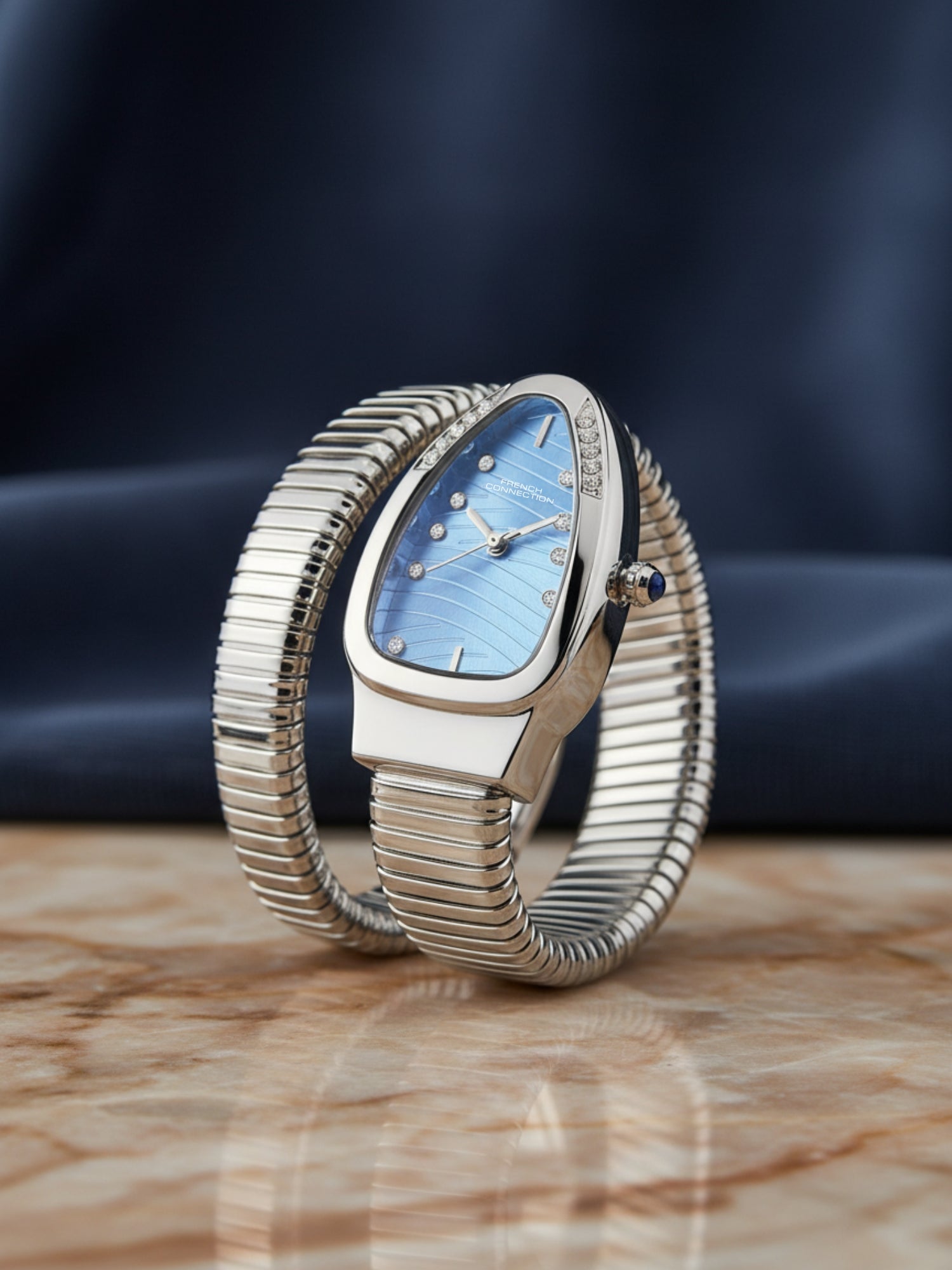 French Connection Women Snake-Shaped Wrap Around Analogue Watch FCN0189USM - Silver Tone