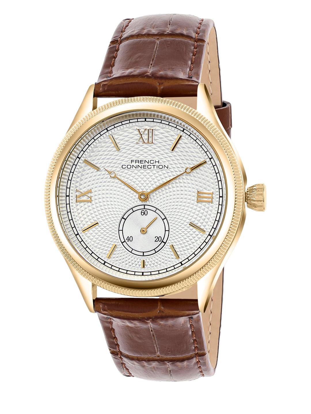 French Connection Heure Noble | Quartz Analog Display | White Dial | Brown Leather  Strap | Watch for Men - FCN0208BRL