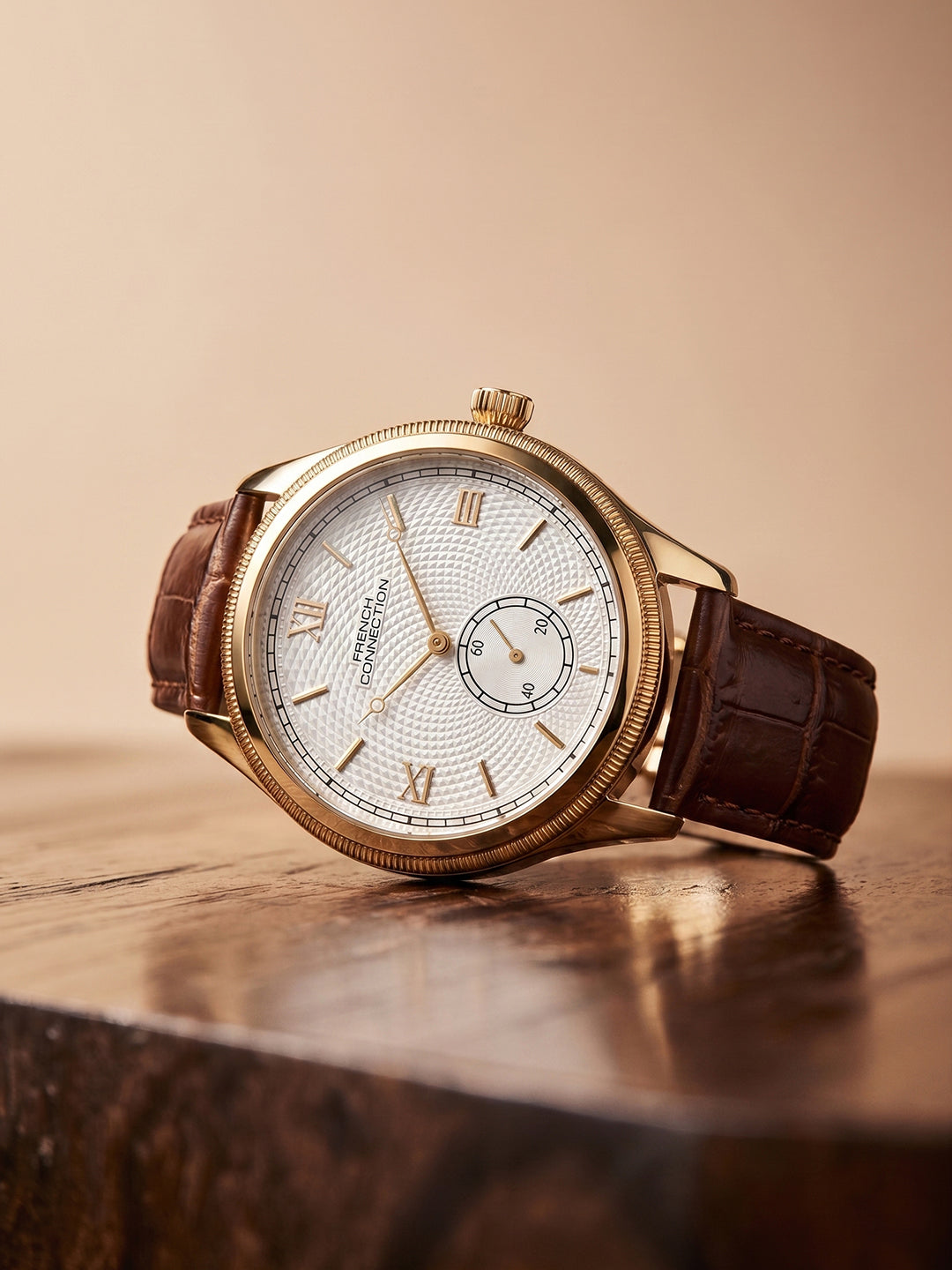 French Connection Heure Noble | Quartz Analog Display | White Dial | Brown Leather  Strap | Watch for Men - FCN0208BRL