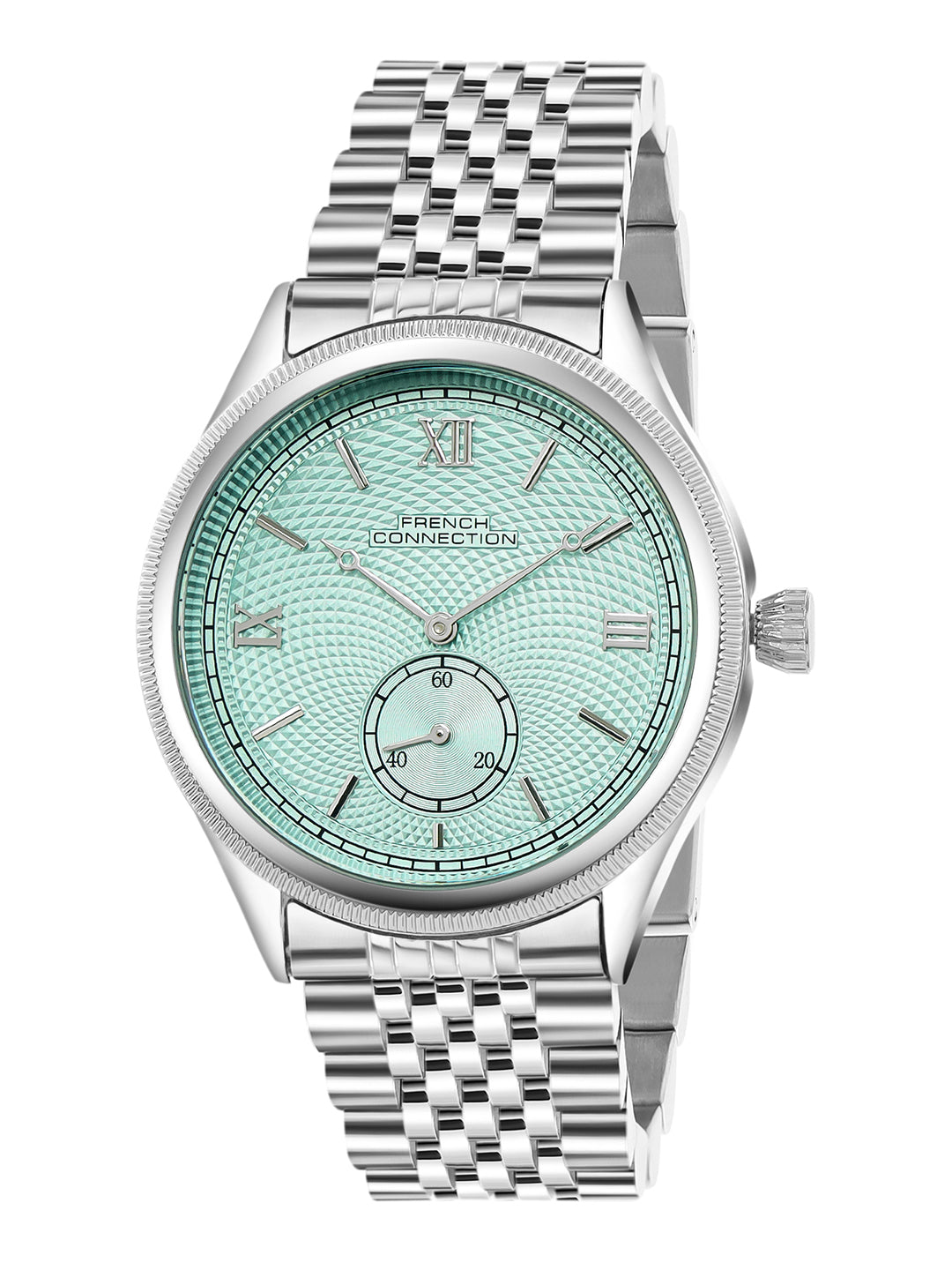 French Connection Heure Noble | Quartz Analog Display | Blue Dial | Silver Stainless Steel Strap | Watch for Men - FCN0208NSM