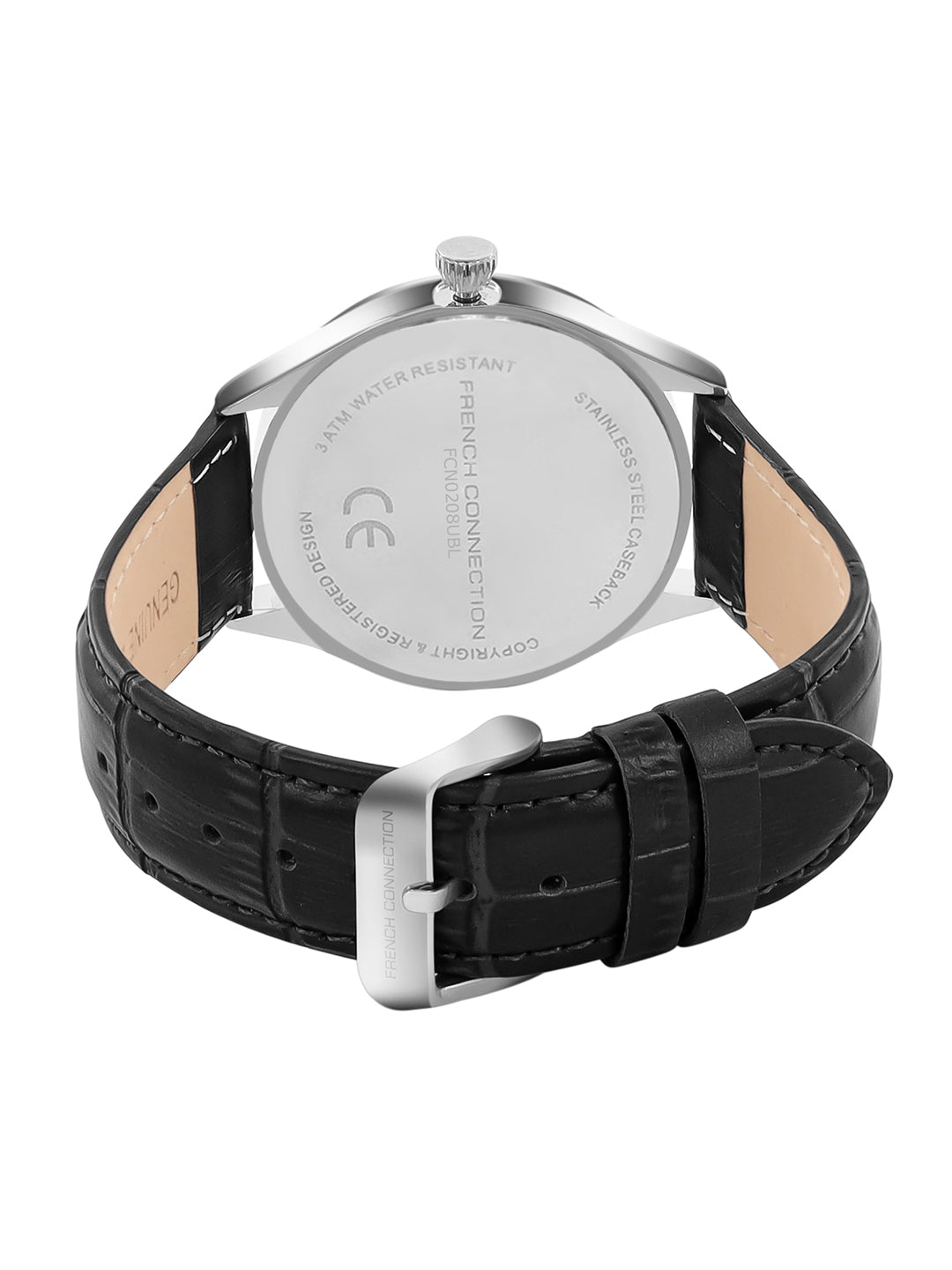 French Connection Heure Noble | Quartz Analog Display | Blue Dial | Black Leather  Strap | Watch for Men - FCN0208UBL