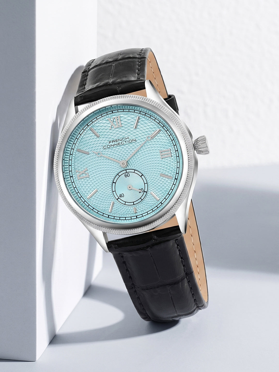 French Connection Heure Noble | Quartz Analog Display | Blue Dial | Black Leather  Strap | Watch for Men - FCN0208UBL