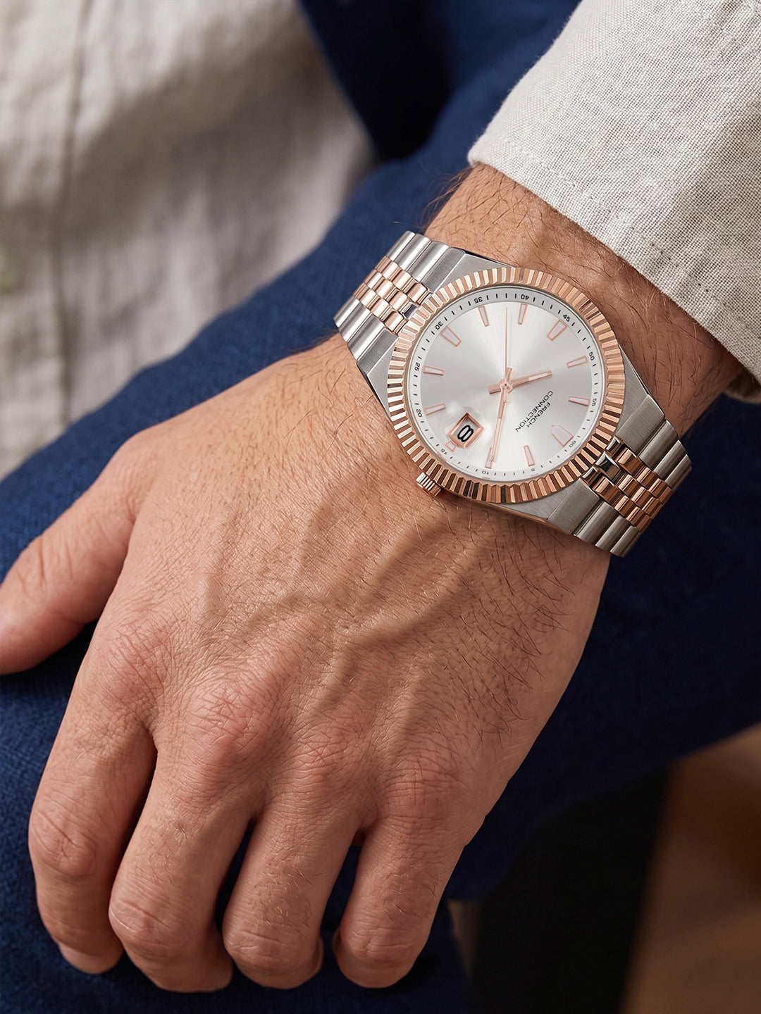 French Connection Jubilaire | Quartz Analog Display | Green Dial | Two Tone Stainless Steel Strap | Watch for Men - FCN0209SRTM