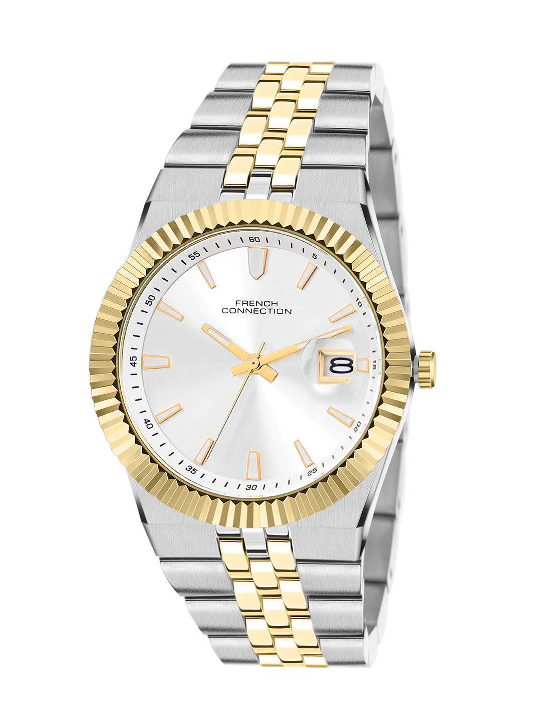 French Connection Steelora | Quartz Dated Display | Silver Dial | Stainless Steel Strap | Watch for Men - FCN0209STM