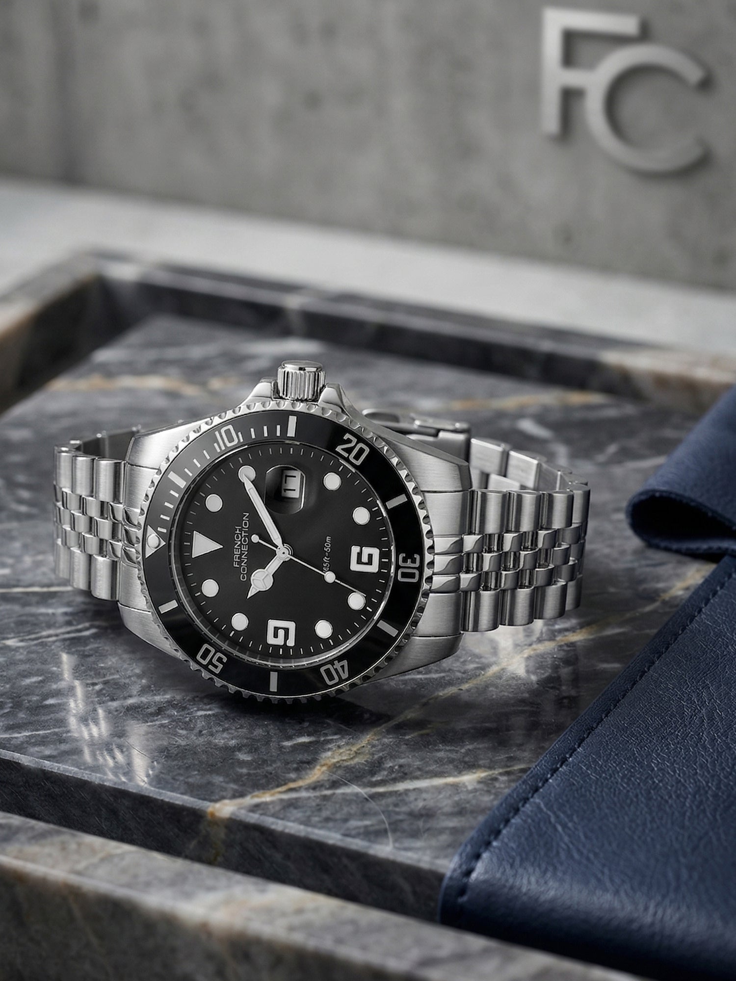 French Connection Steelora | Quartz Dated Display | Black Dial | Stainless Steel Strap | Watch for Men - FCN0210BSM