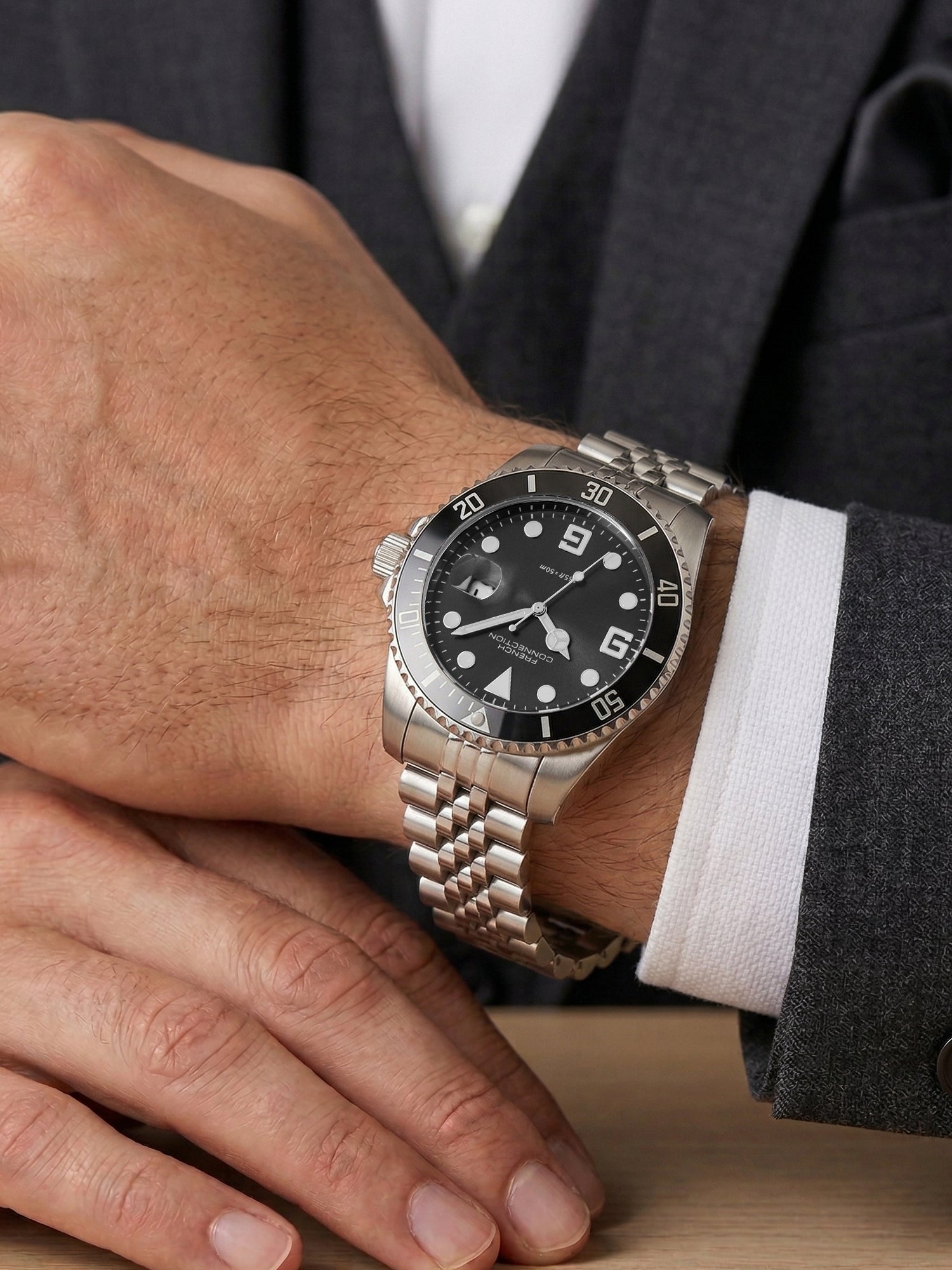French Connection Steelora | Quartz Dated Display | Black Dial | Stainless Steel Strap | Watch for Men - FCN0210BSM