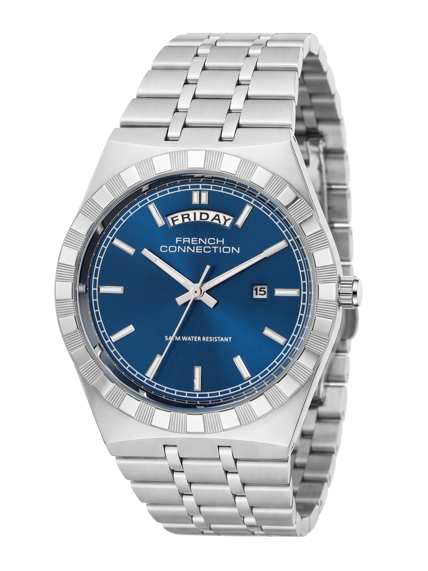 French Connection Courant Classique | Quartz Analog Display | Day Date Display Blue Dial | Two-Tone Stainless Steel Strap | Watch for Men - FCN0211USM
