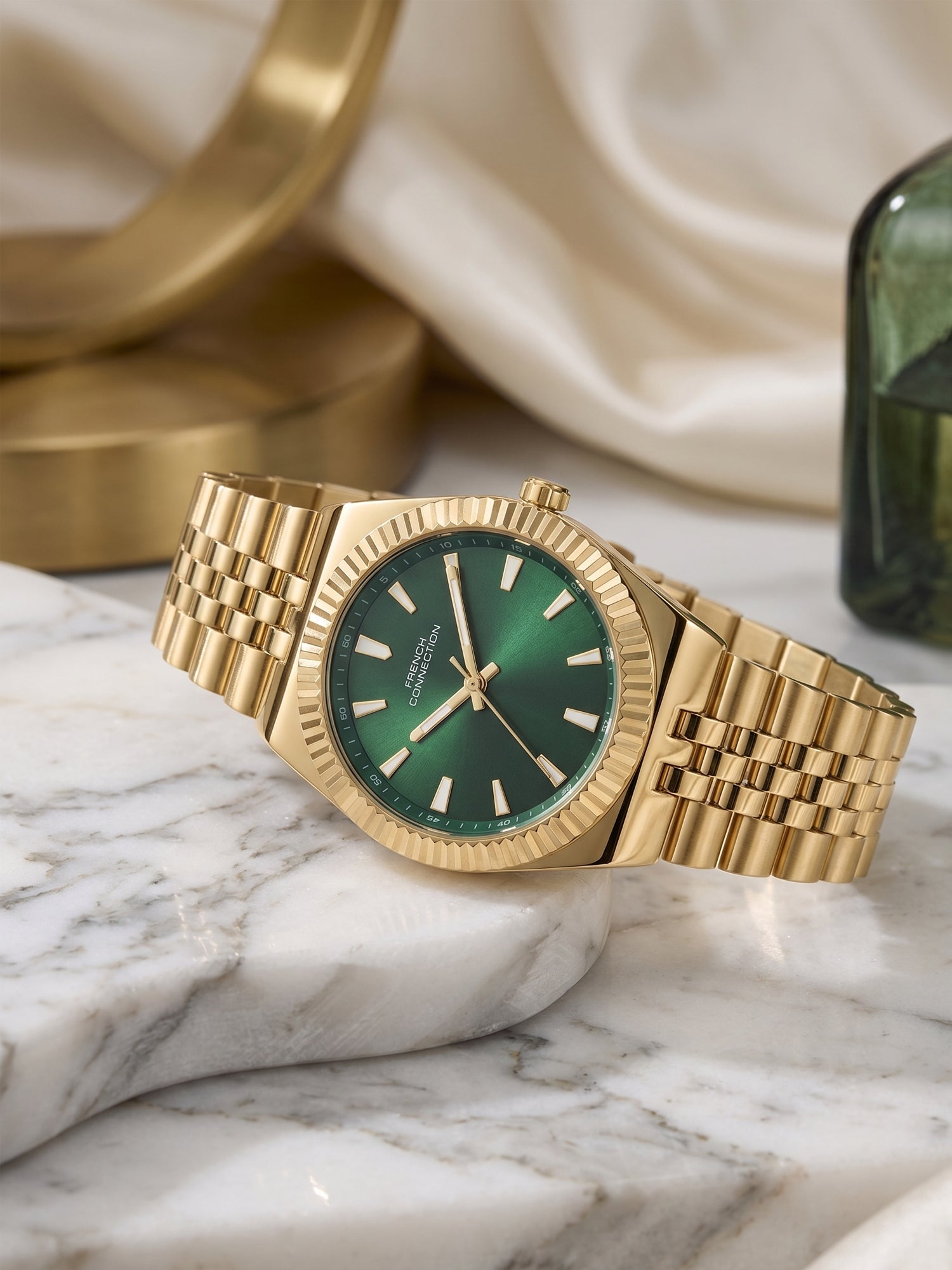 French Connection Flute Ligne | Analog | Green  Dial | Stainless Steel Strap | Watch for Women - FCN0212GM