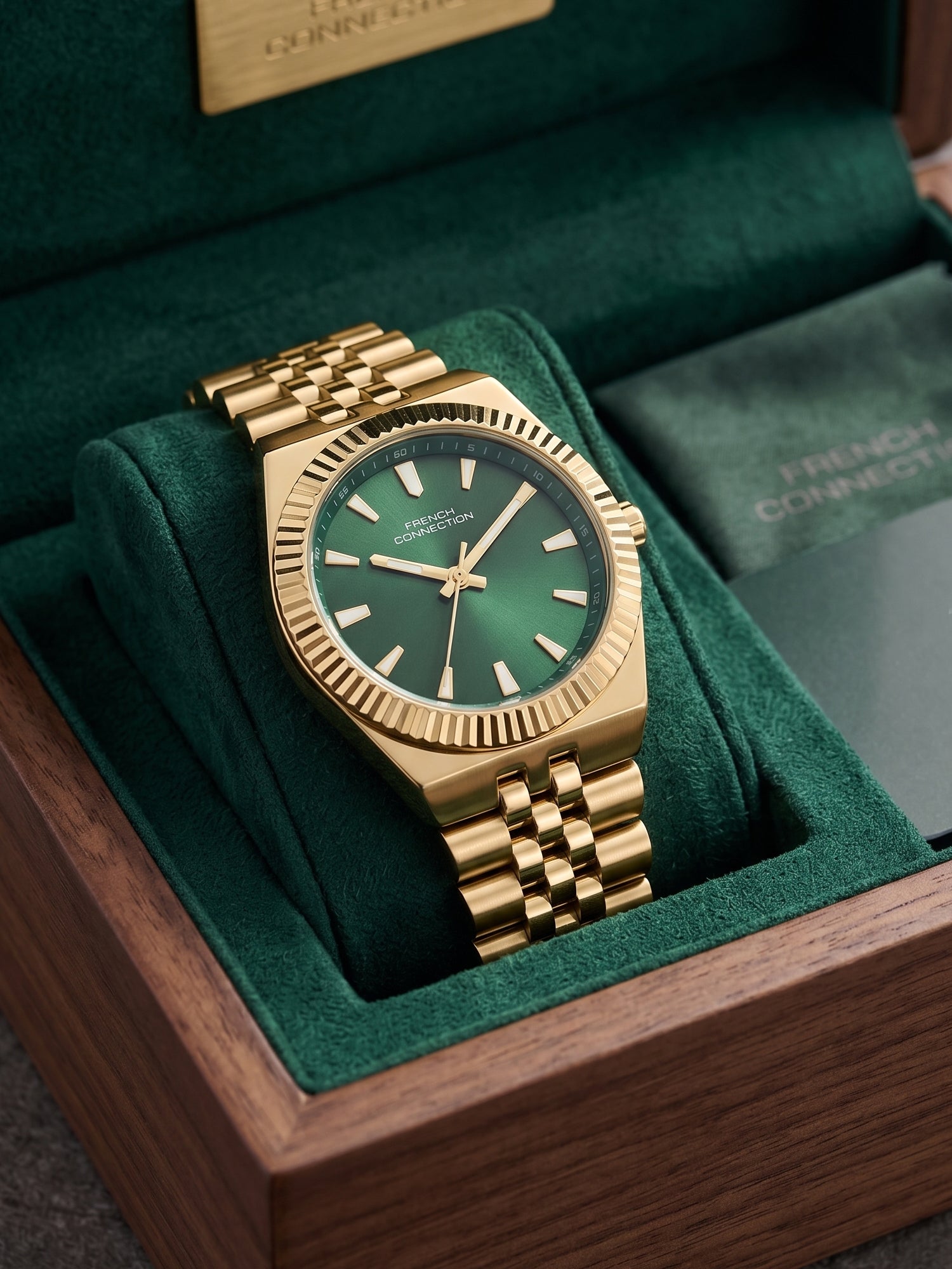 French Connection Flute Ligne | Analog | Green  Dial | Stainless Steel Strap | Watch for Women - FCN0212GM