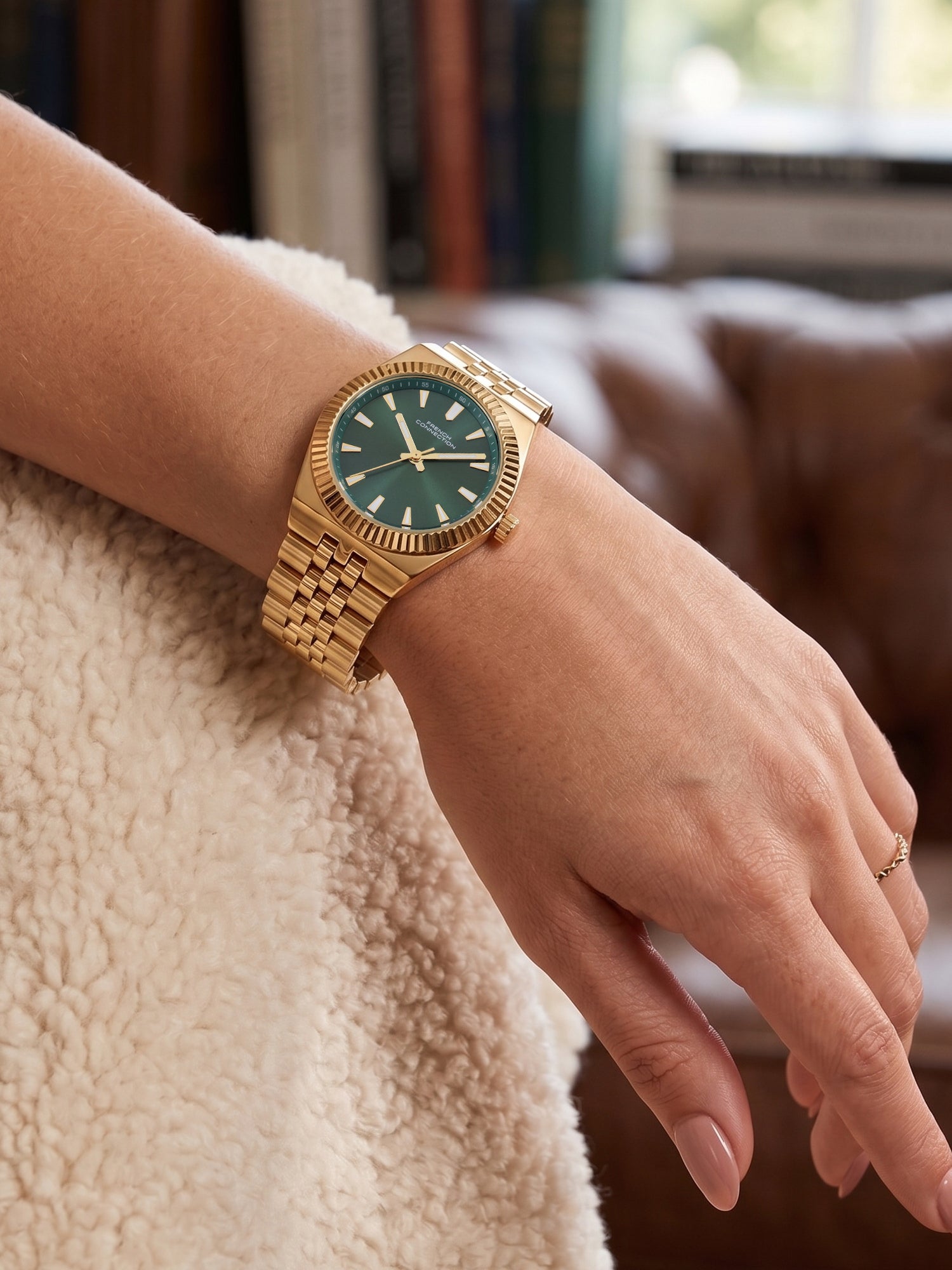 French Connection Flute Ligne | Analog | Green  Dial | Stainless Steel Strap | Watch for Women - FCN0212GM