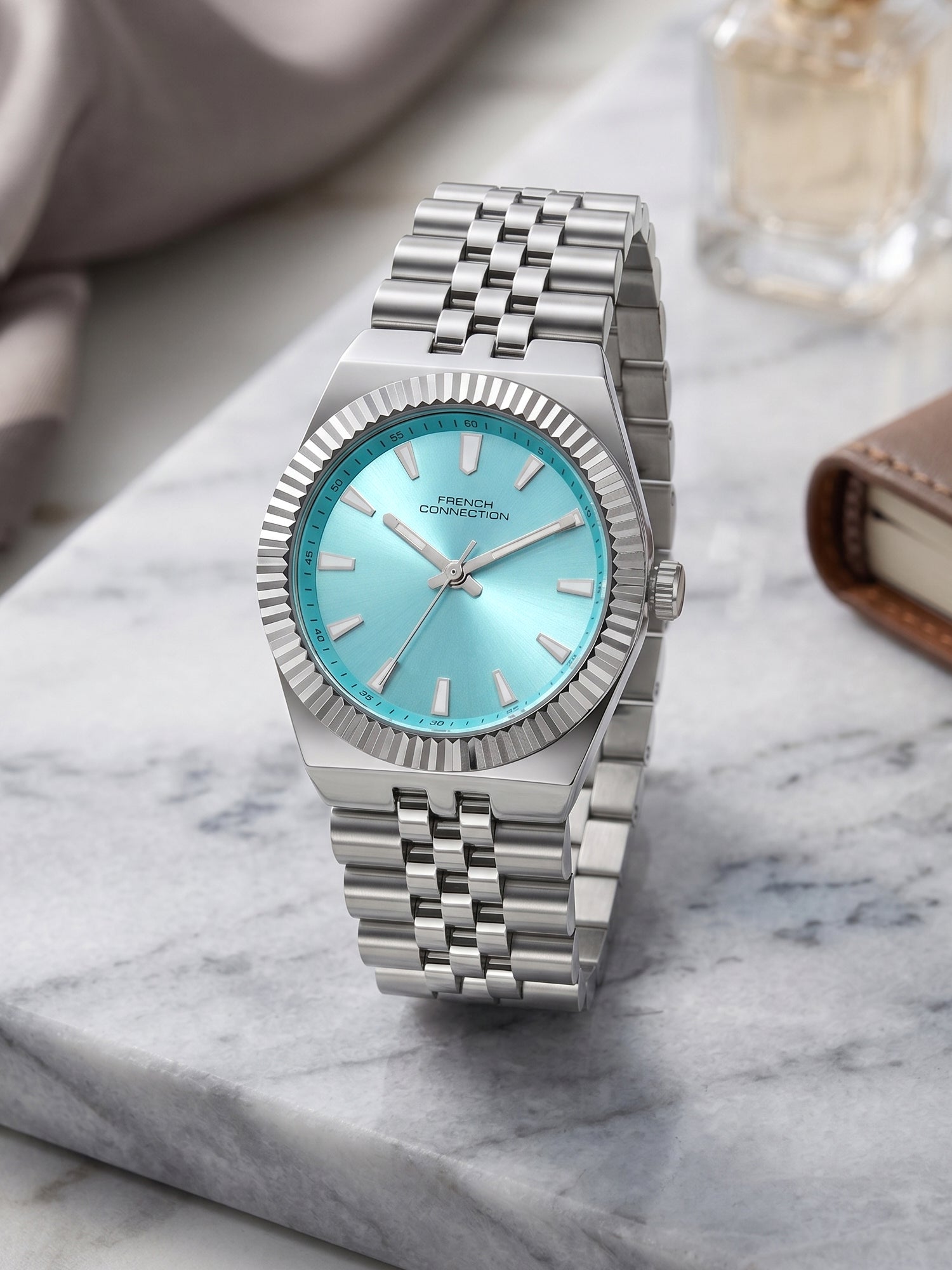 French Connection Flute Ligne | Analog | Teal  Dial | Stainless Steel Strap | Watch for Women - FCN0212SM