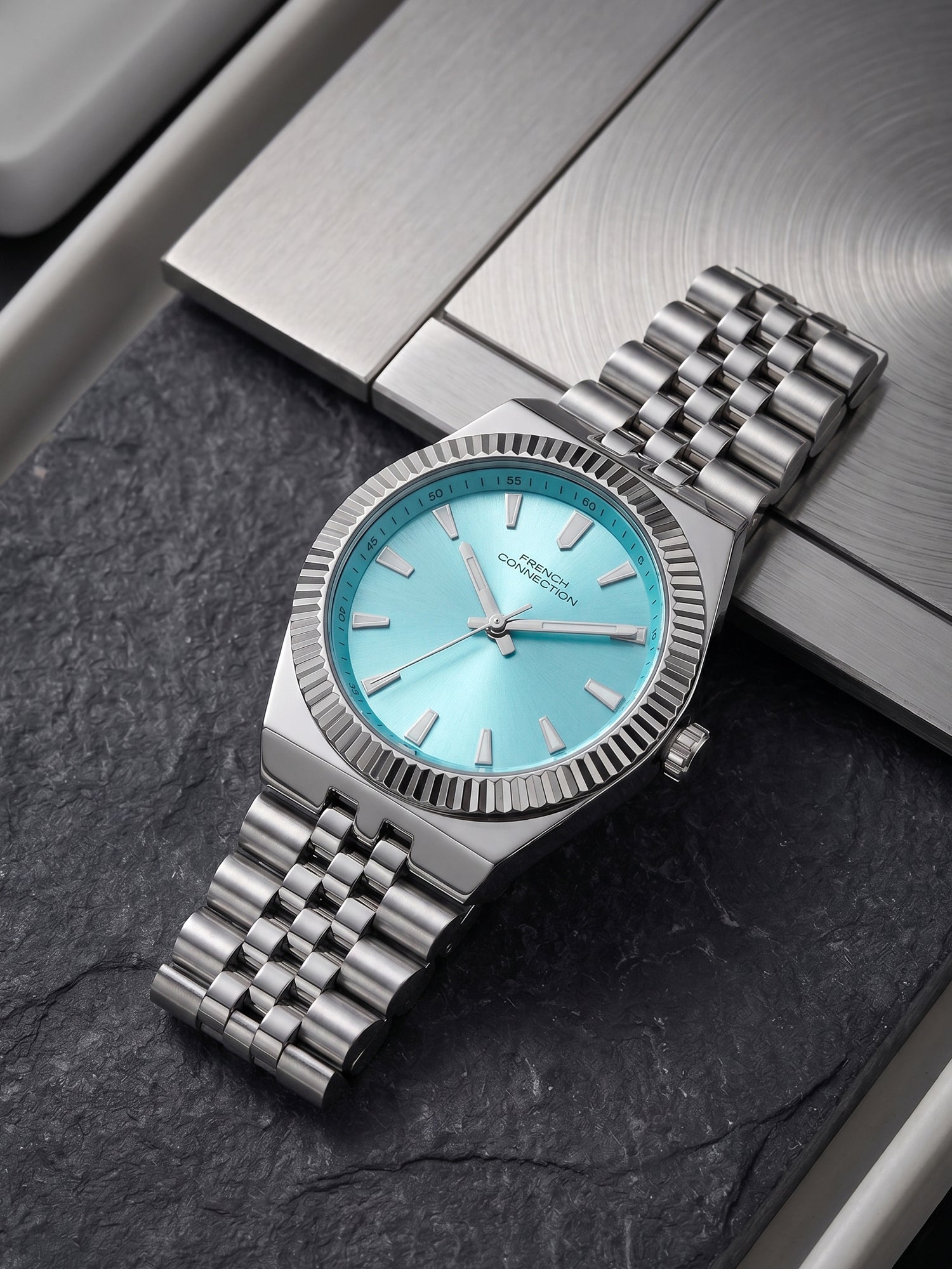 French Connection Flute Ligne | Analog | Teal  Dial | Stainless Steel Strap | Watch for Women - FCN0212SM