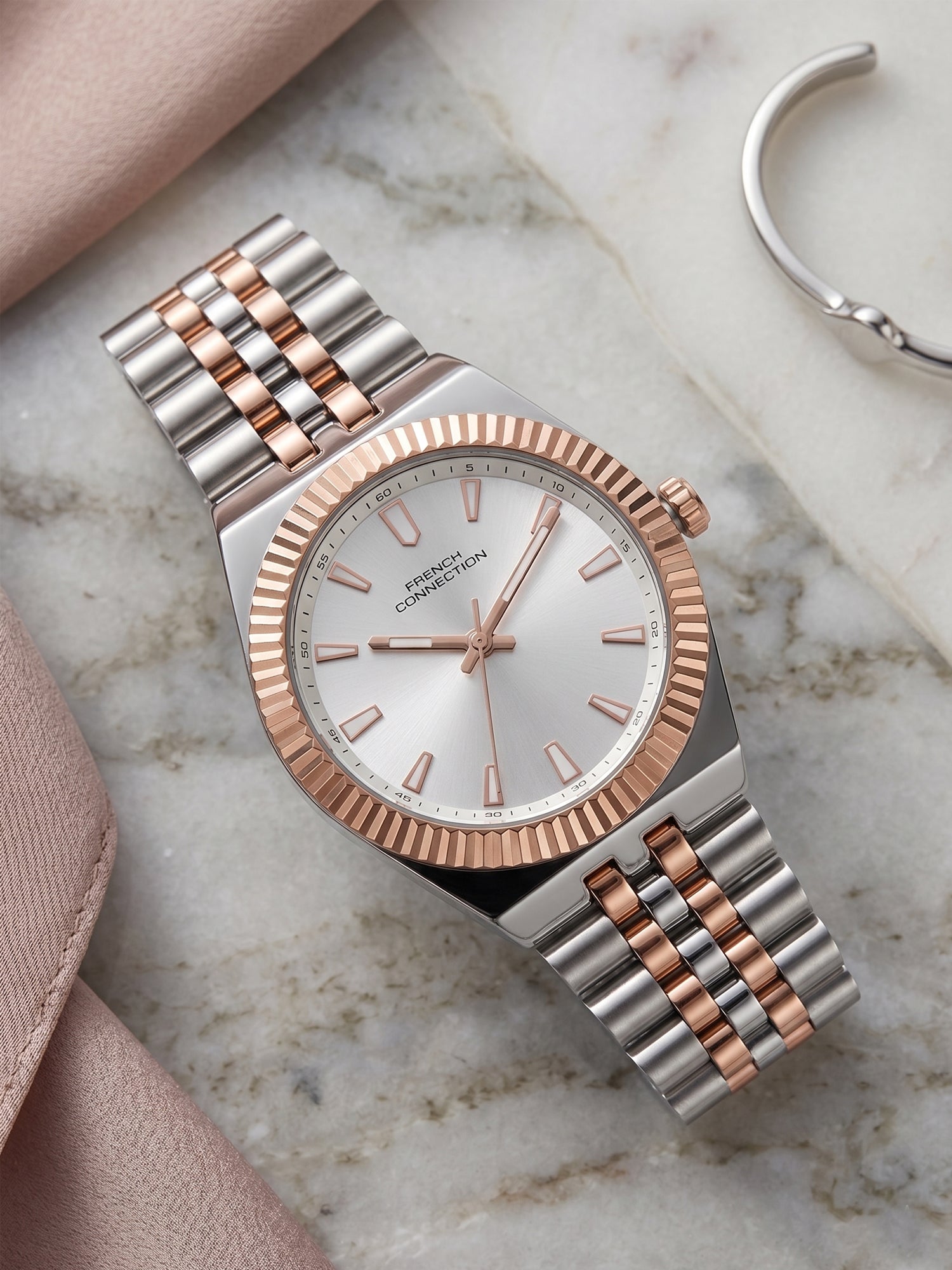 French Connection Flute Ligne | Analog | Silver  Dial | Stainless Steel Strap | Watch for Women - FCN0212SRTM