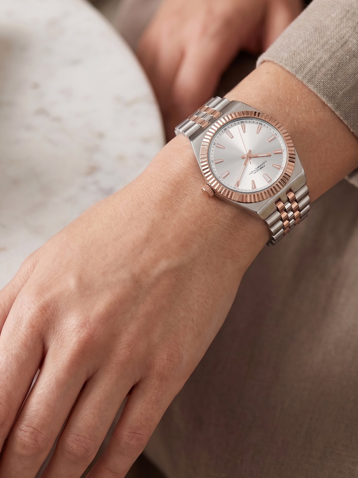 French Connection Flute Ligne | Analog | Silver  Dial | Stainless Steel Strap | Watch for Women - FCN0212SRTM