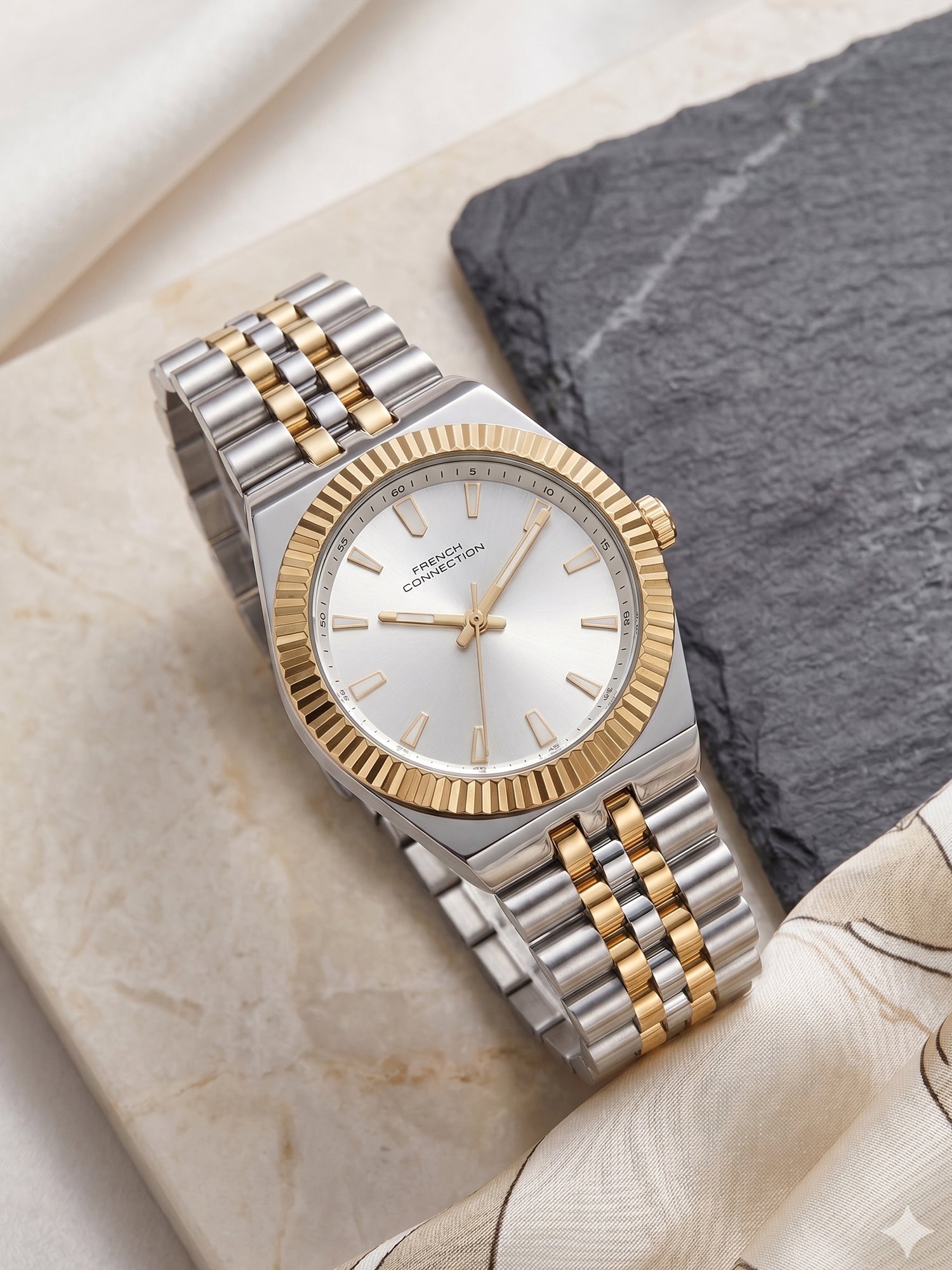 French Connection Flute Ligne | Analog | Green  Dial | Stainless Steel Strap | Watch for Women - FCN0212STM
