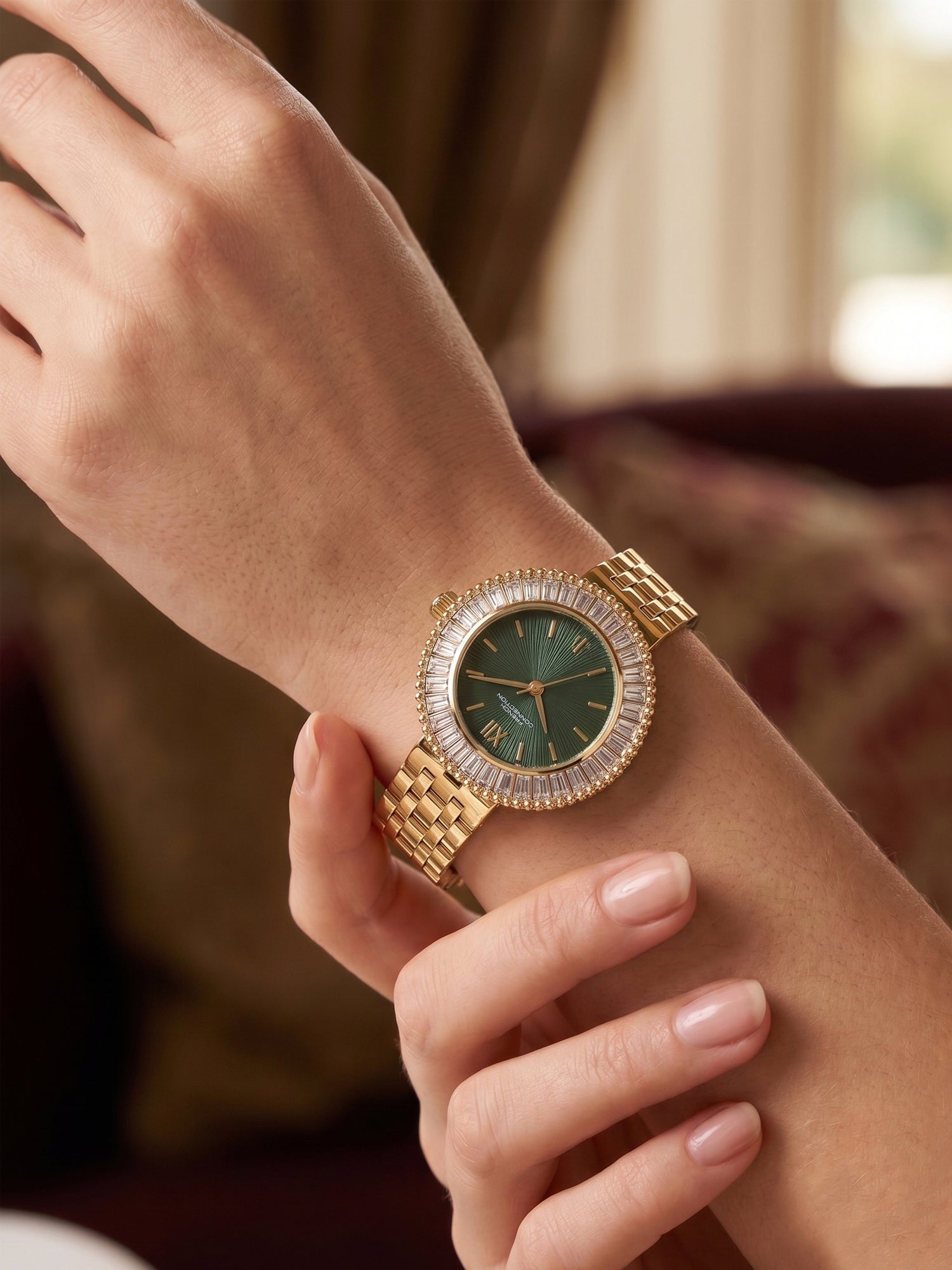 French Connection Couronne Éclat | Quartz Jewellery Bezel | Green  Dial | Stainless Steel Strap | Watch for Women - FCN0213NGM