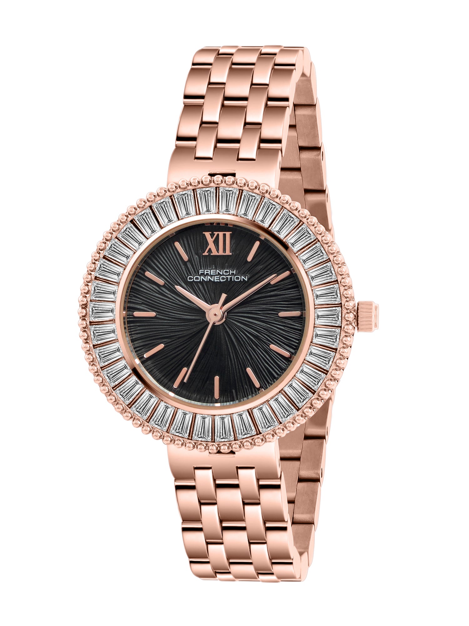 French Connection Couronne Éclat | Quartz Jewellery Bezel | Black  Dial | Stainless Steel Strap | Watch for Women - FCN0213RGM