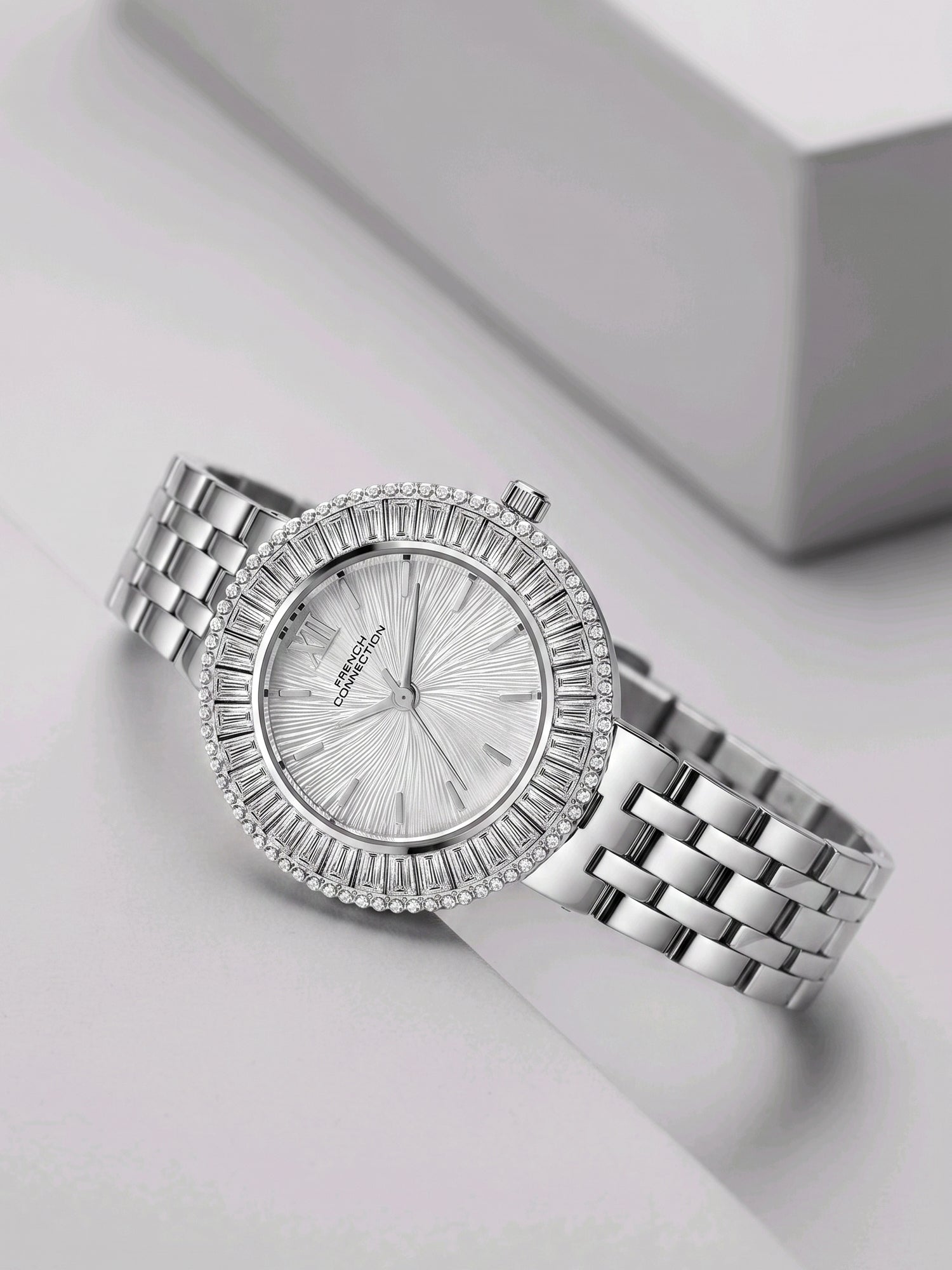 French Connection Couronne Éclat | Quartz Jewellery Bezel | White  Dial | Stainless Steel Strap | Watch for Women - FCN0213SM