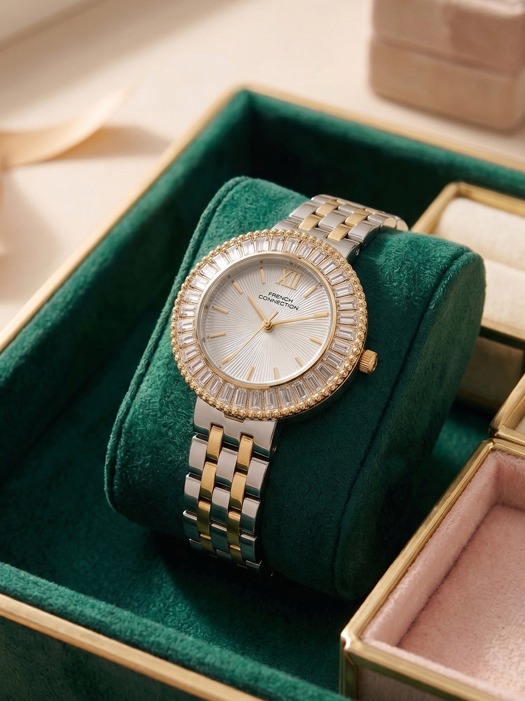 French Connection Couronne Éclat | Quartz Jewellery Bezel | White  Dial | Stainless Steel Strap | Watch for Women - FCN0213TM