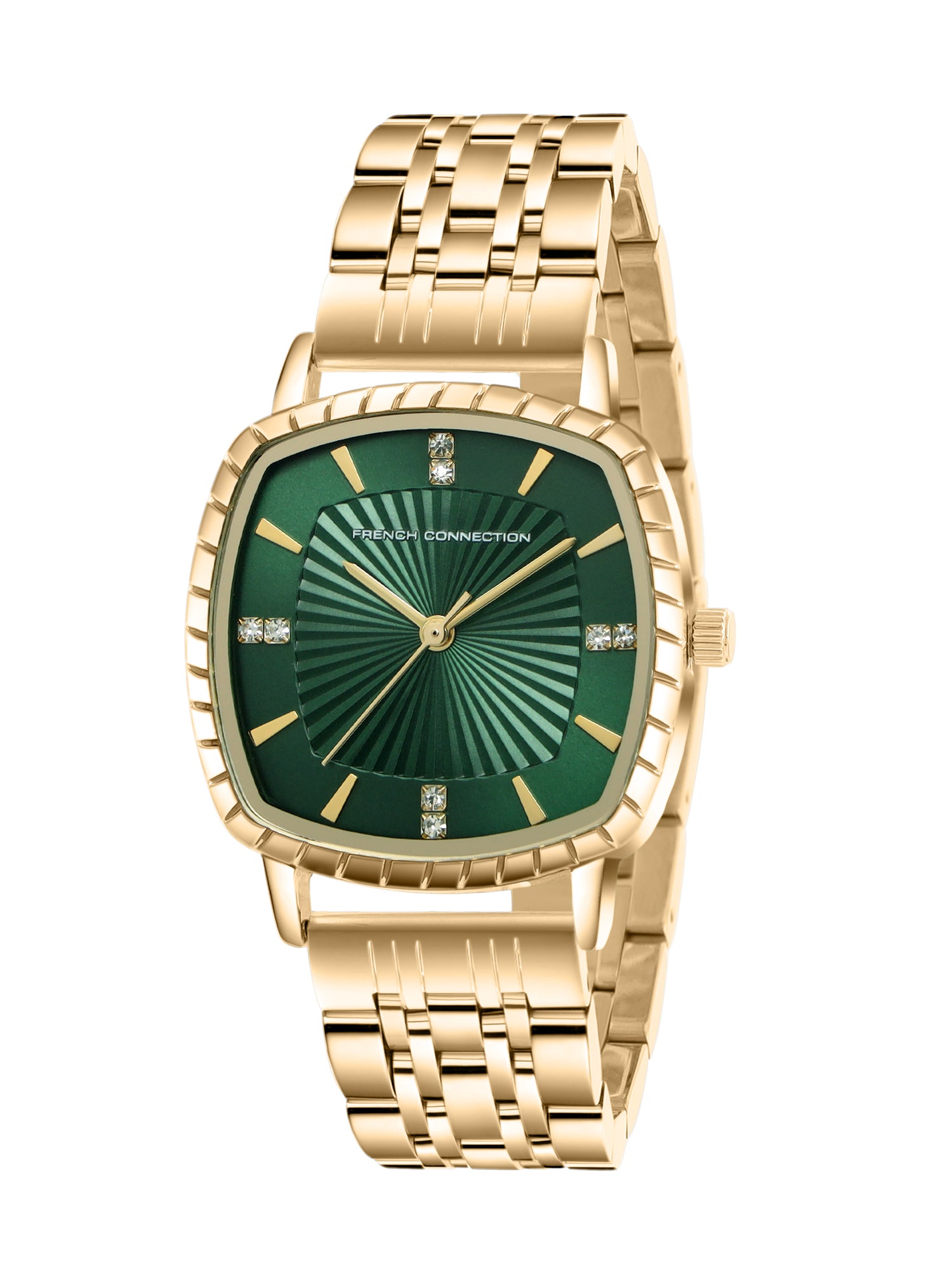 French Connection Luminéa | Quartz Jewellery Bezel | Green  Dial | Stainless Steel Strap | Watch for Women - FCN0214NGM