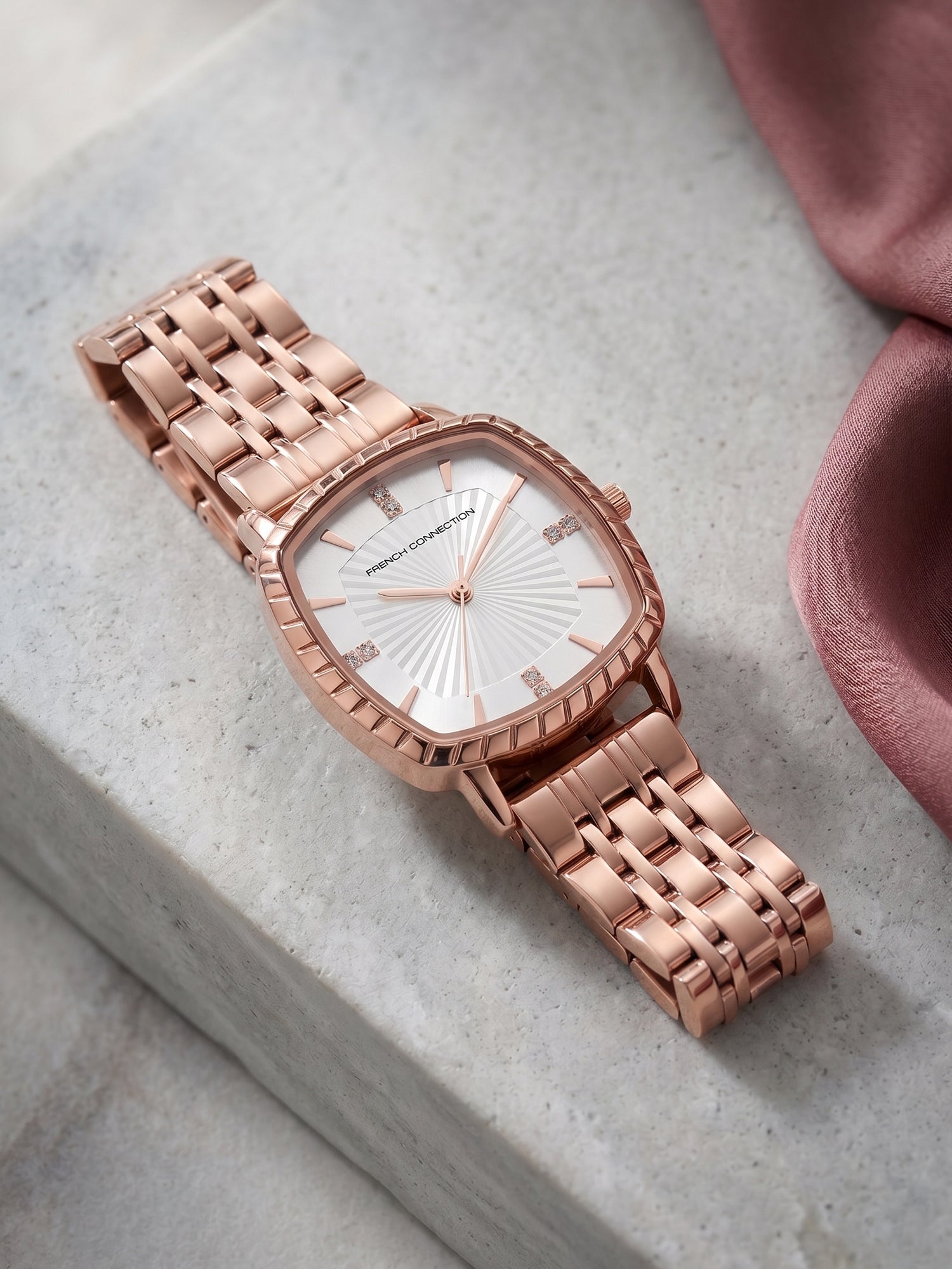 French Connection Luminéa | Quartz Jewellery Bezel | Silver  Dial | Stainless Steel Strap | Watch for Women - FCN0214SRGM