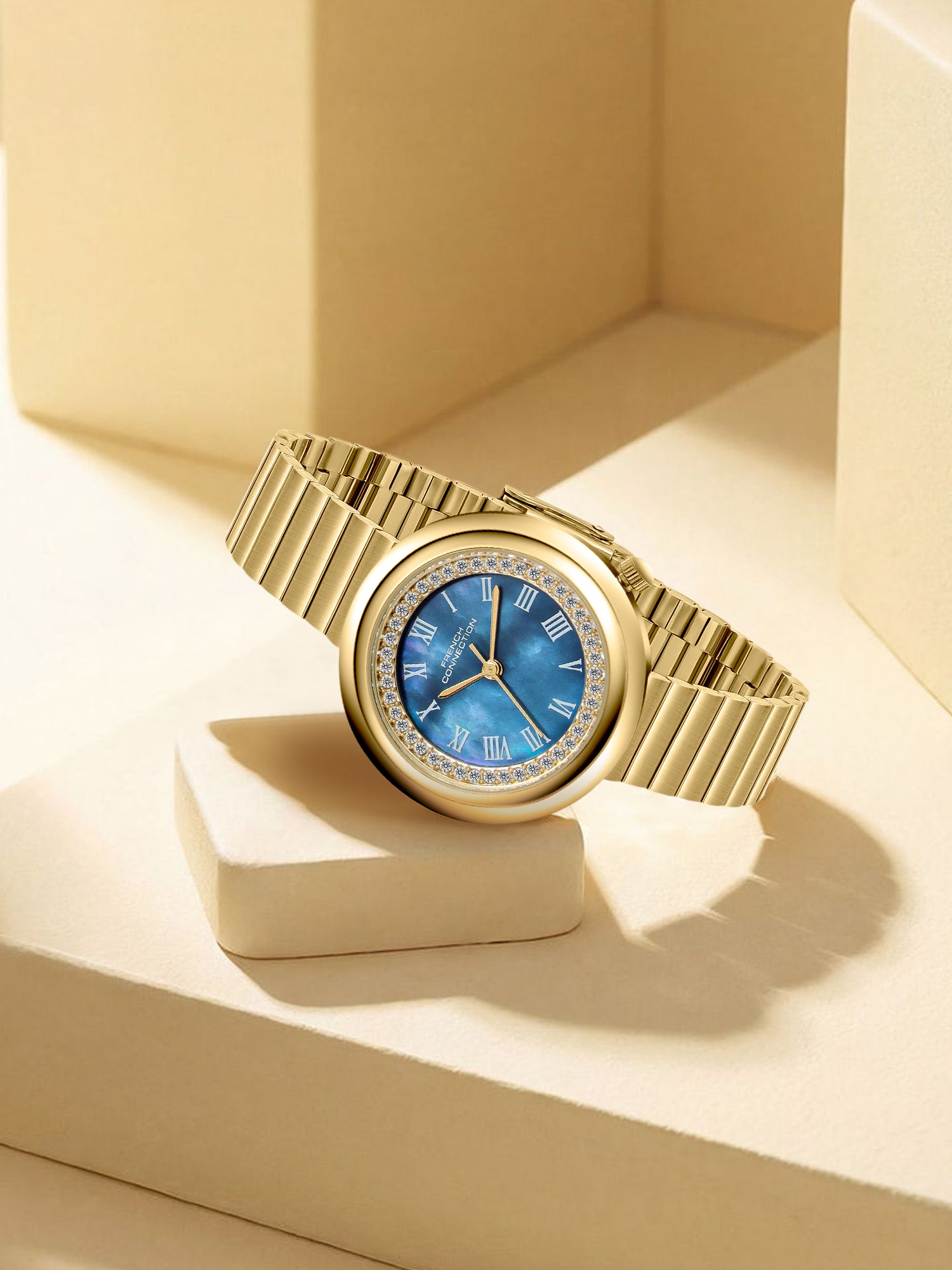 French Connection Héritage Lumière | Analog Display | Blue Mother of Pearl  Dial | Gold Stainless Steel Strap | Watch for Women - FCN0216UGM