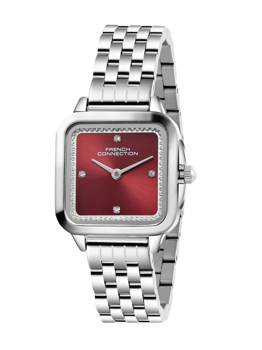 French Connection Bijou Carré | Analog Display | Maroon Sunray  Dial | Stainless Steel Strap | Watch for Women - FCN0217MSM