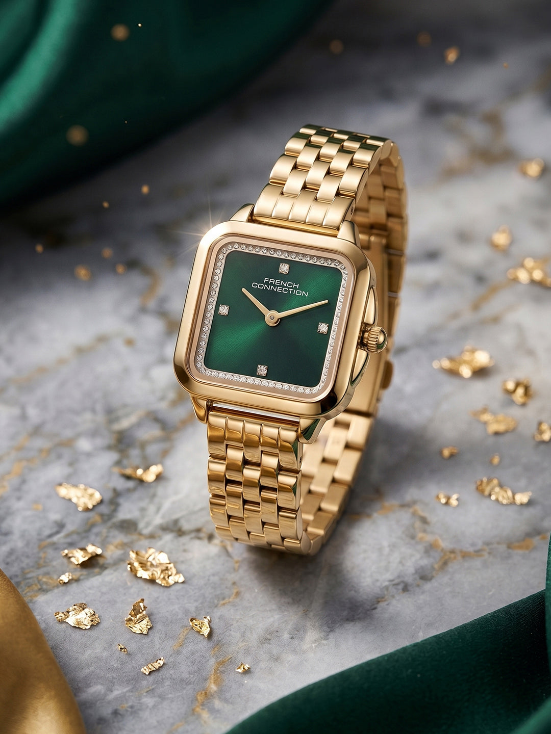 French Connection Bijou Carré | Analog Display | Green Sunray  Dial | Stainless Steel Strap | Watch for Women - FCN0217NGM