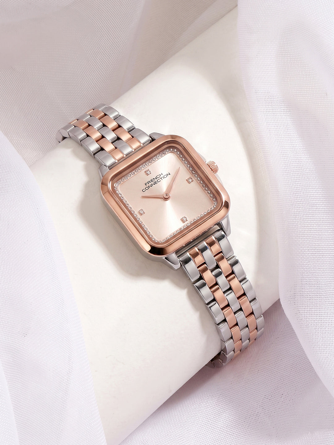 French Connection Bijou Carré | Analog Display | Rose Gold Sunray  Dial | Stainless Steel Strap | Watch for Women - FCN0217RTM
