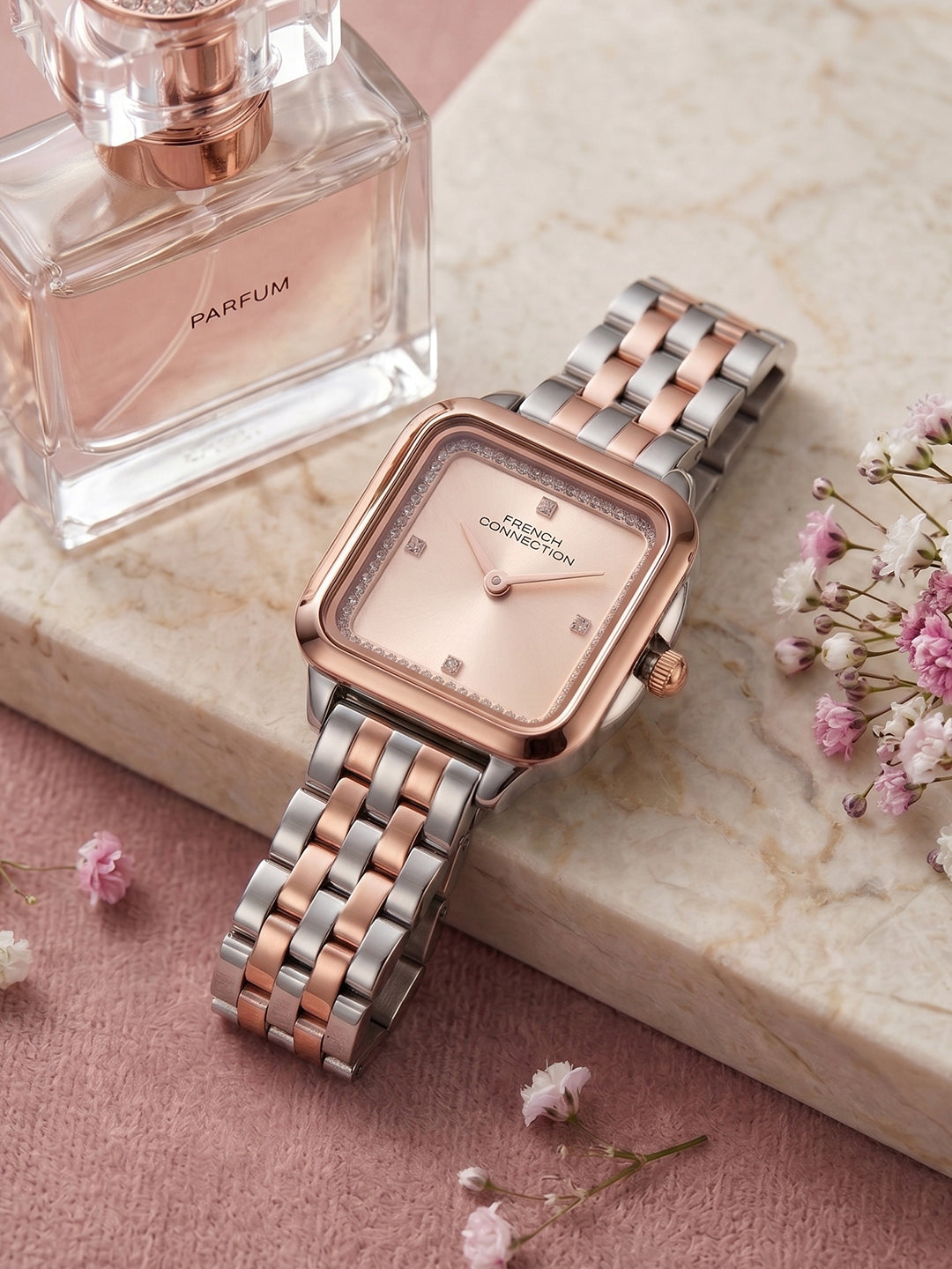 French Connection Bijou Carré | Analog Display | Rose Gold Sunray  Dial | Stainless Steel Strap | Watch for Women - FCN0217RTM