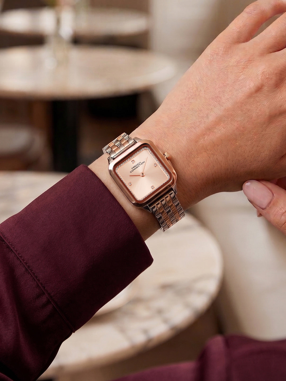 French Connection Bijou Carré | Analog Display | Rose Gold Sunray  Dial | Stainless Steel Strap | Watch for Women - FCN0217RTM