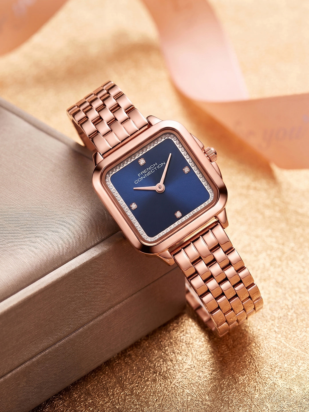 French Connection Bijou Carré | Analog Display | Blue Sunray  Dial | Stainless Steel Strap | Watch for Women - FCN0217URGM