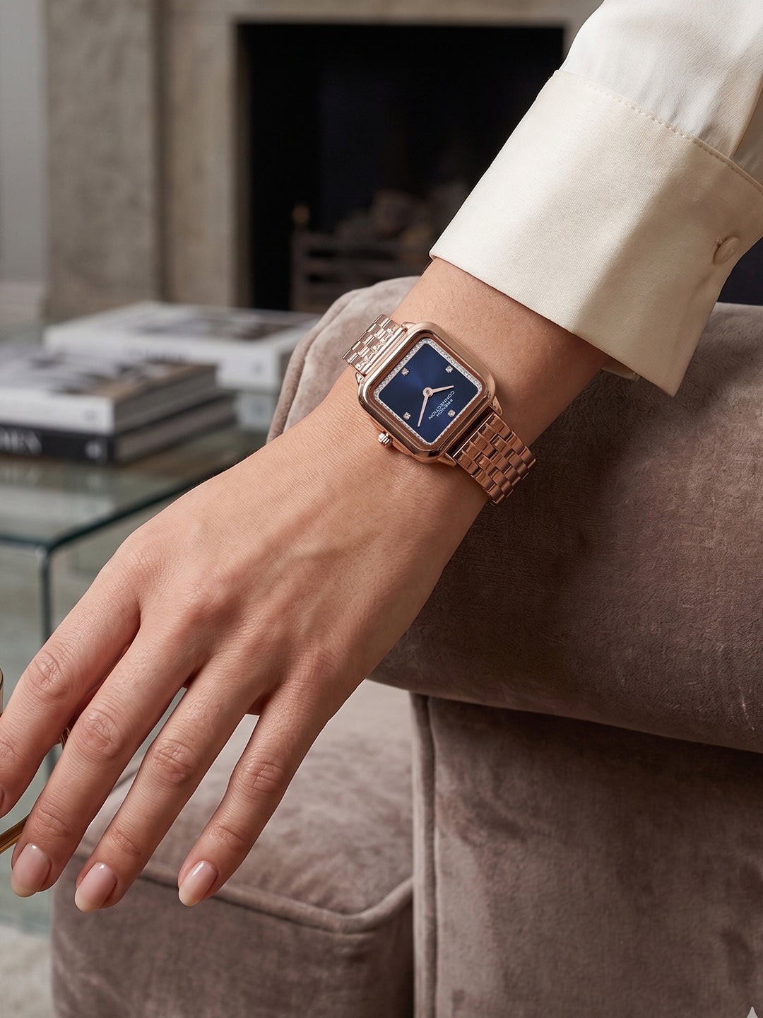 French Connection Bijou Carré | Analog Display | Blue Sunray  Dial | Stainless Steel Strap | Watch for Women - FCN0217URGM