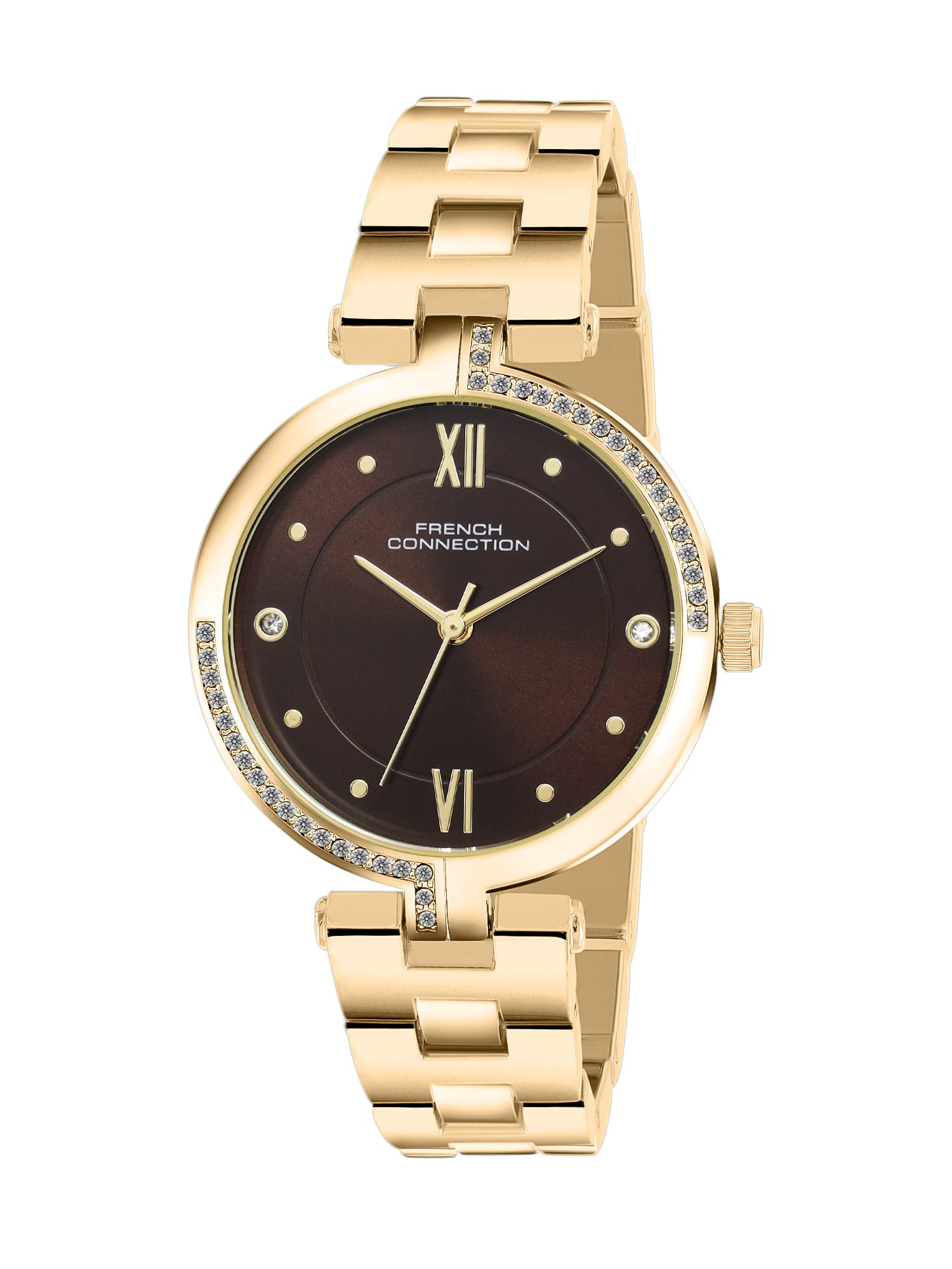 French Connection Women's Gift Set Watch with Brown Sunray Dial, Gold Stainless Steel Bracelet & Matching Bracelet Gift Set – FCN0220GM