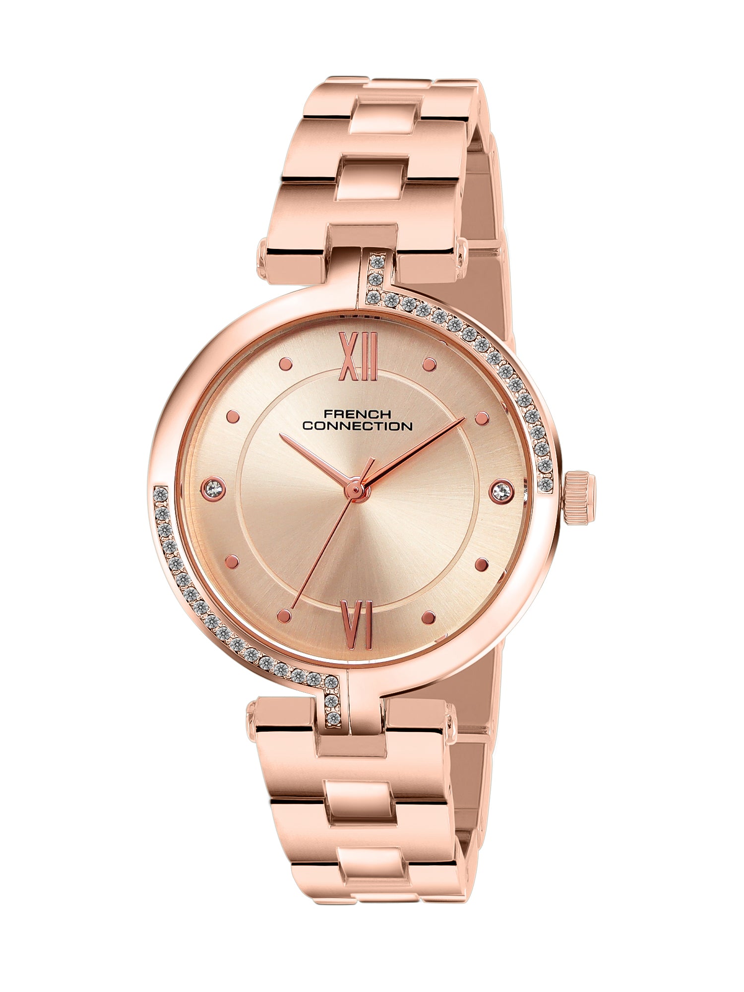 French Connection Women's Gift Set Watch with Rose Gold Sunray Dial, Rose Gold Stainless Steel Bracelet & Matching Bracelet Gift Set – FCN0220RGM