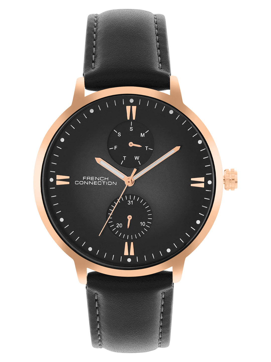 French connection Opus Black Round Dial Mens Mult Function Watch FCN066RBL