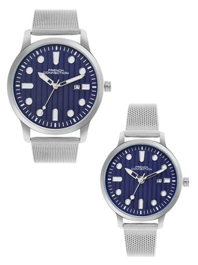 French Connection Blue Round Dial Pair Analogue Watch FCN080USM