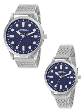 French Connection Blue Round Dial Pair Analogue Watch FCN080USM
